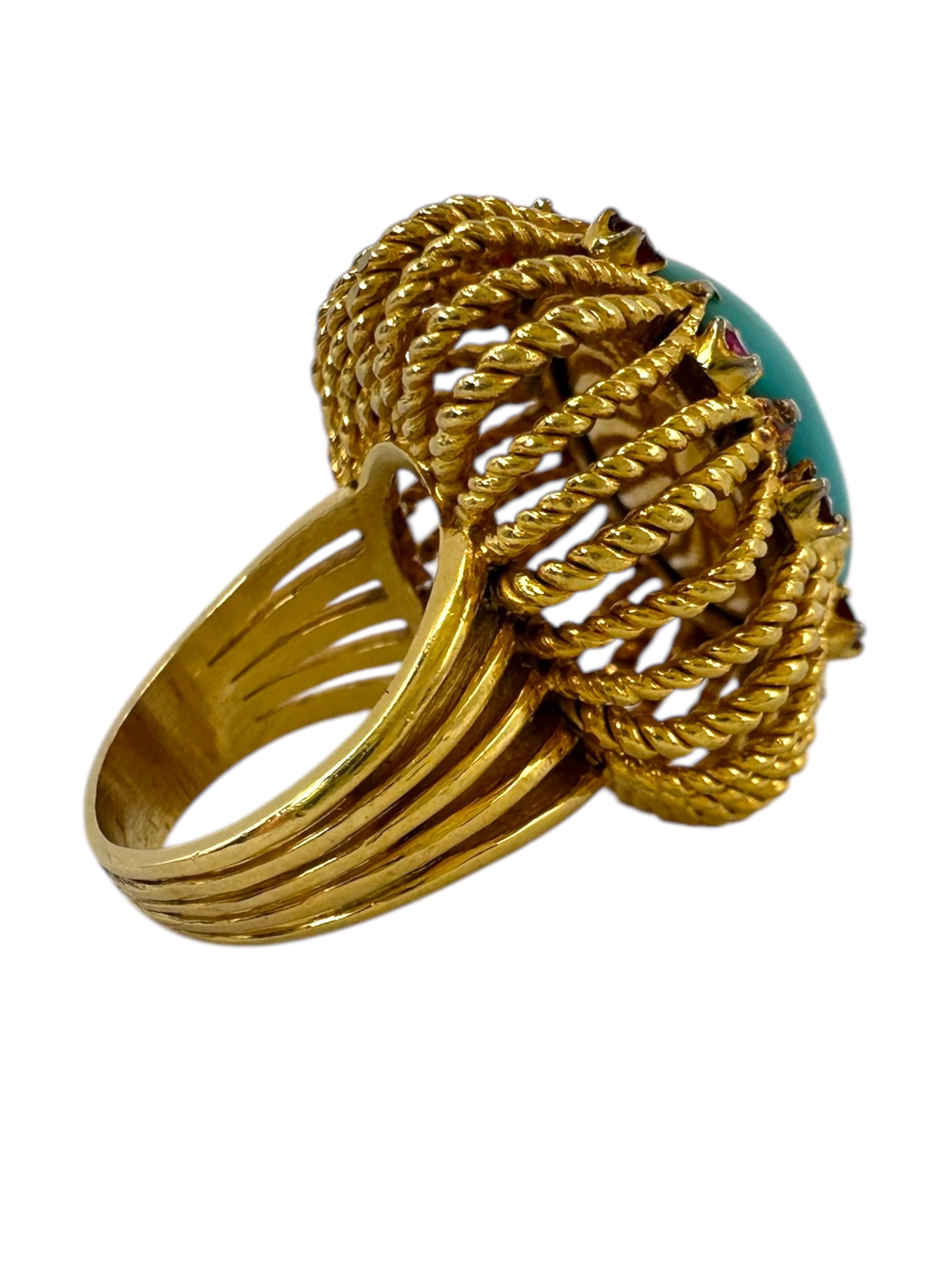 18k Turquoise Ruby Cocktail Ring