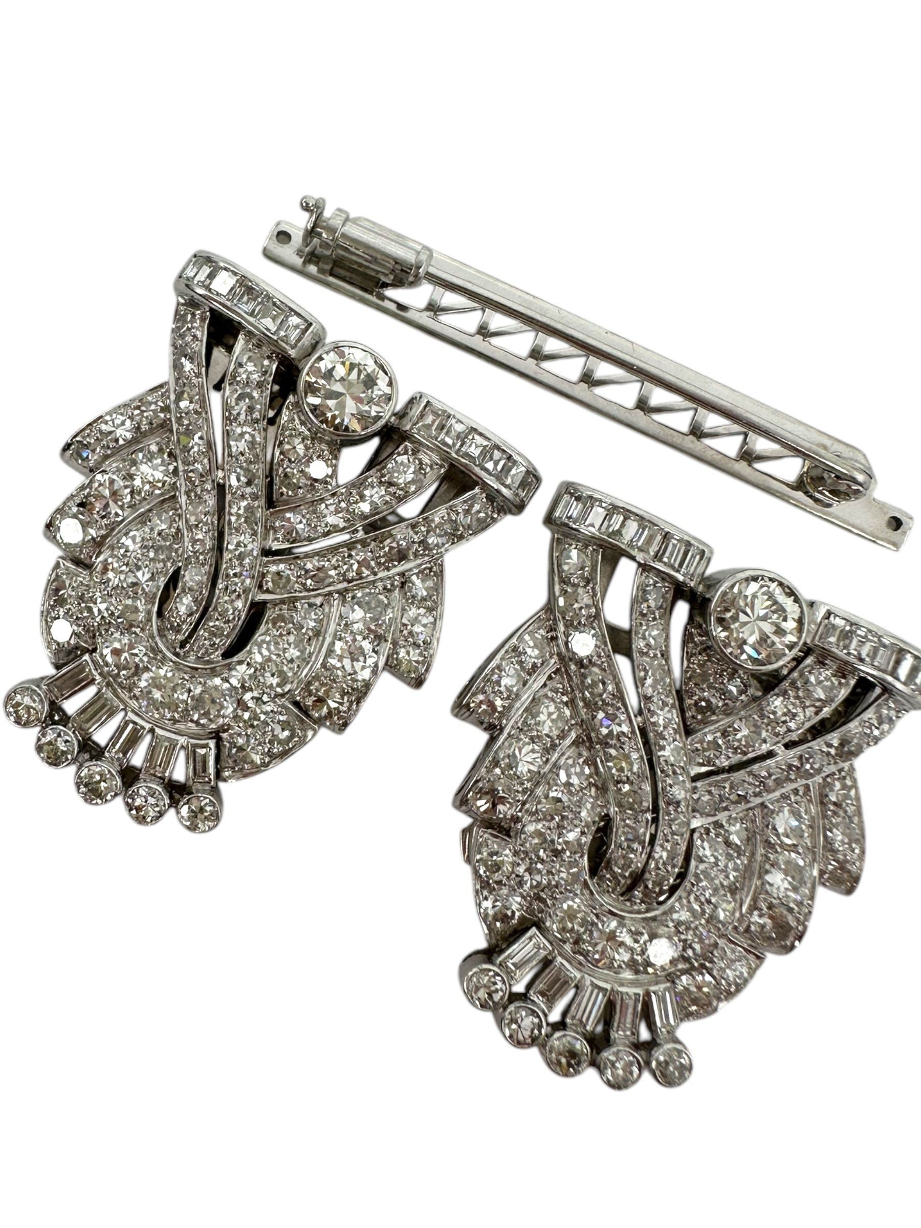 Platinum Diamond Dress Clips/ Double Brooch