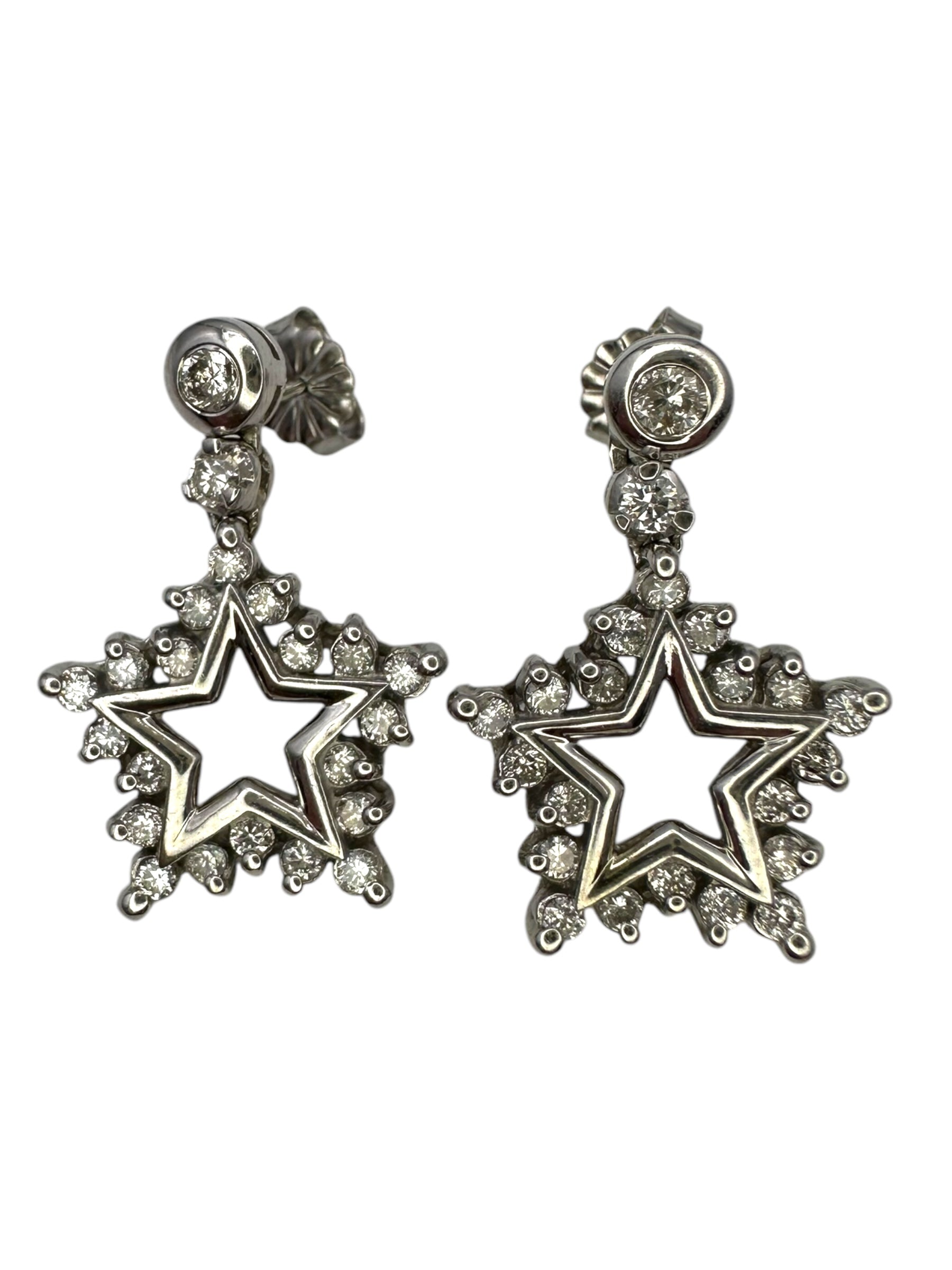14k Diamond Star Dangle Earrings