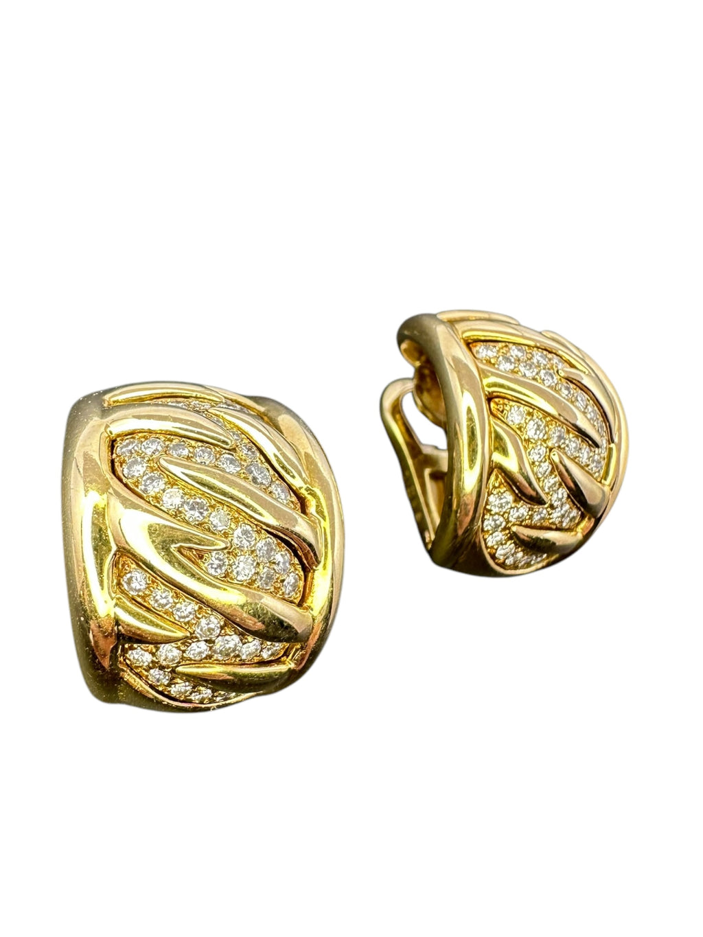 18k Tiger Stripe Diamond Huggie Ear Clips
