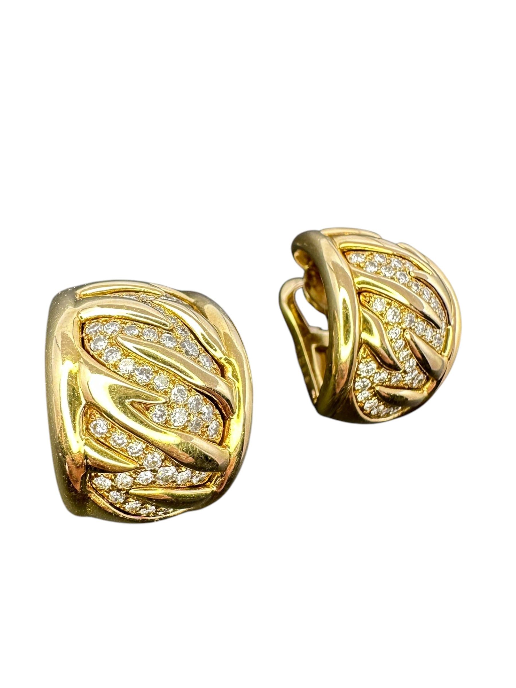 18k Tiger Stripe Diamond Huggie Ear Clips