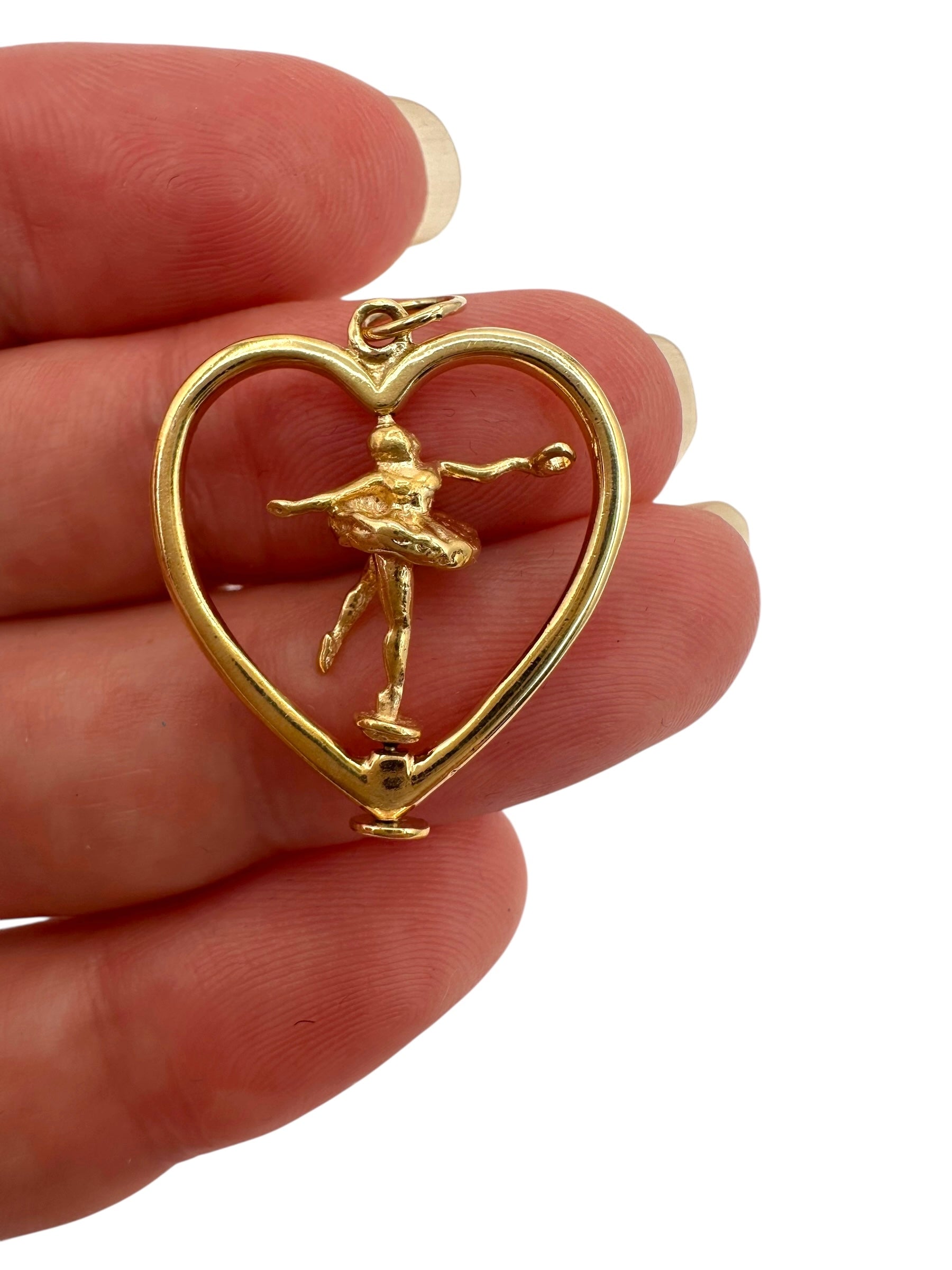 14k Heart Ballerina Spinning Pendant
