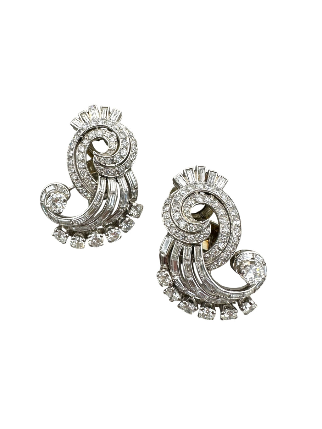 Platinum Mid-Century Diamond Earrings