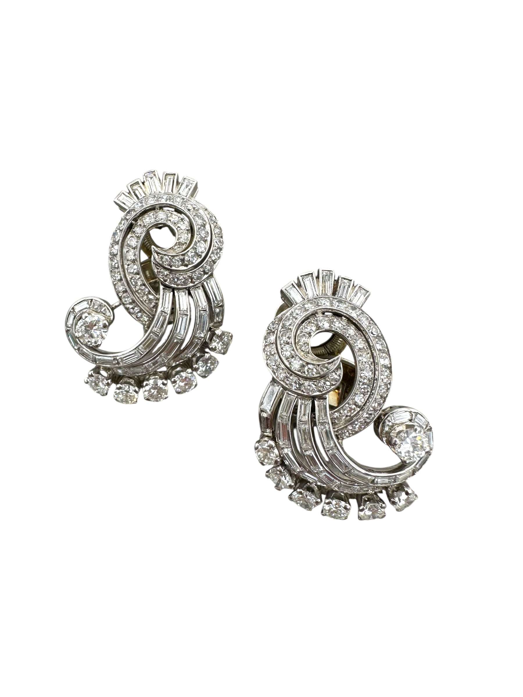 Platinum Mid-Century Diamond Earrings