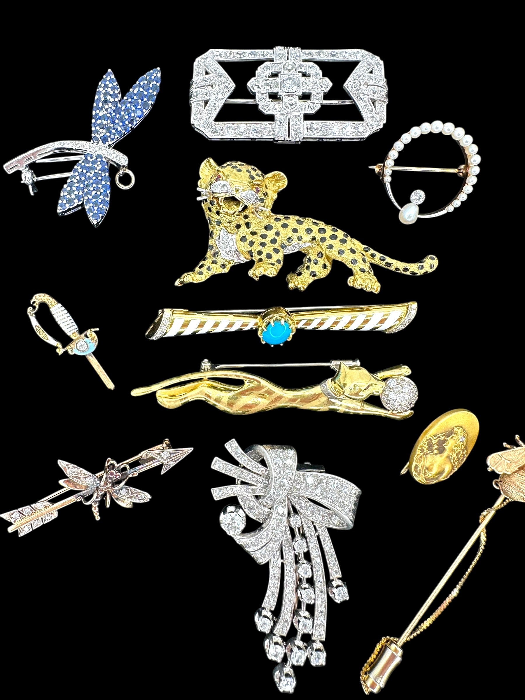 14k Diamond Arrow Dragonfly Pin