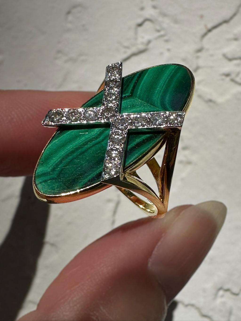18k Diamond Malachite Ring