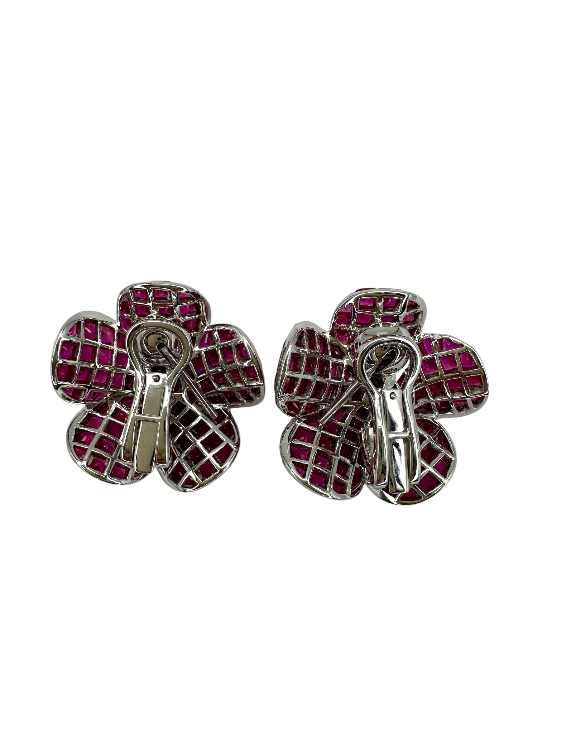 14k Ruby Diamond Flower Earrings
