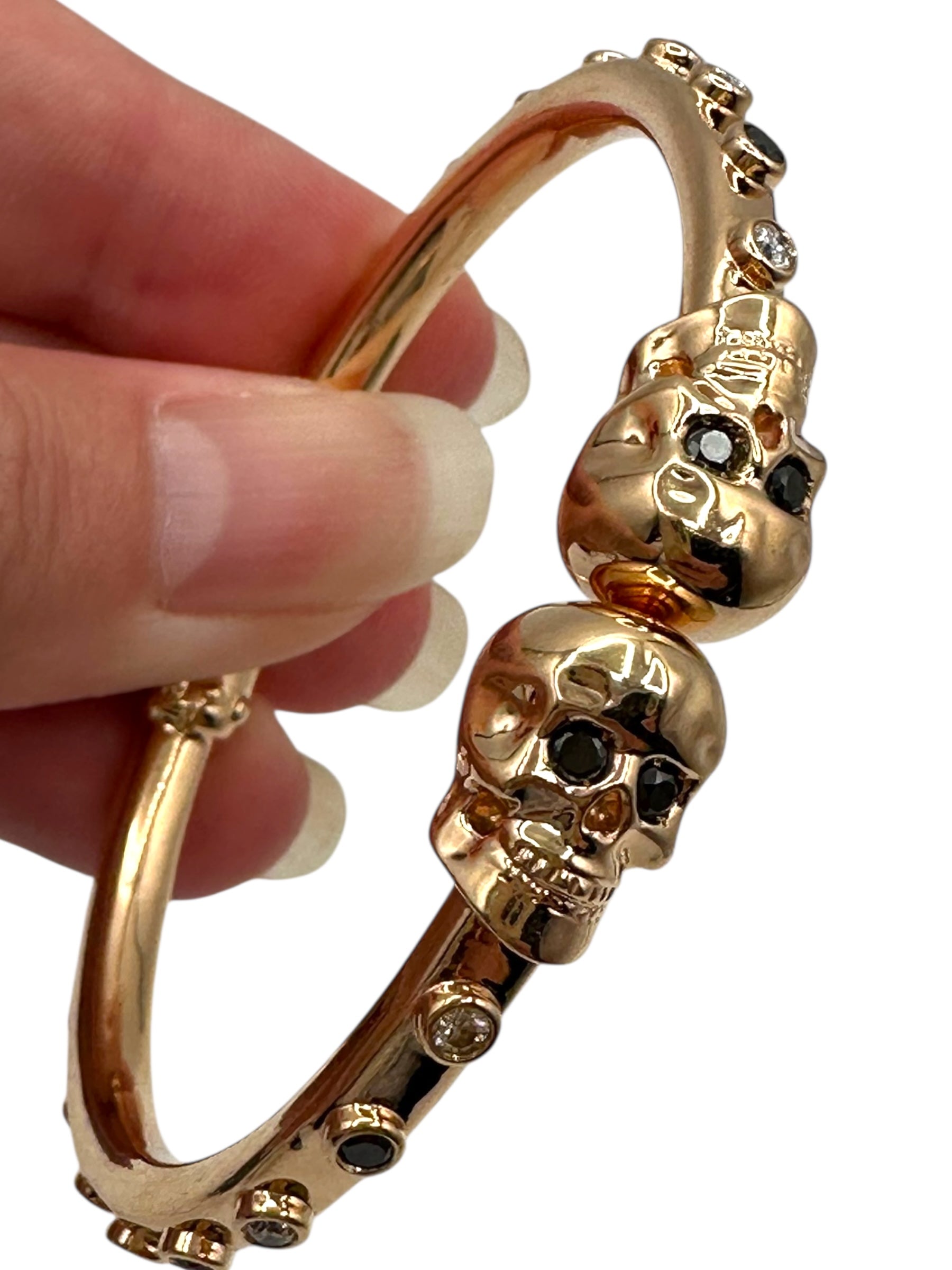 18k Rose Gold Diamond Skull Bangle Bracelet
