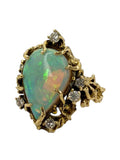 14k Opal Diamond Brutalist Ring