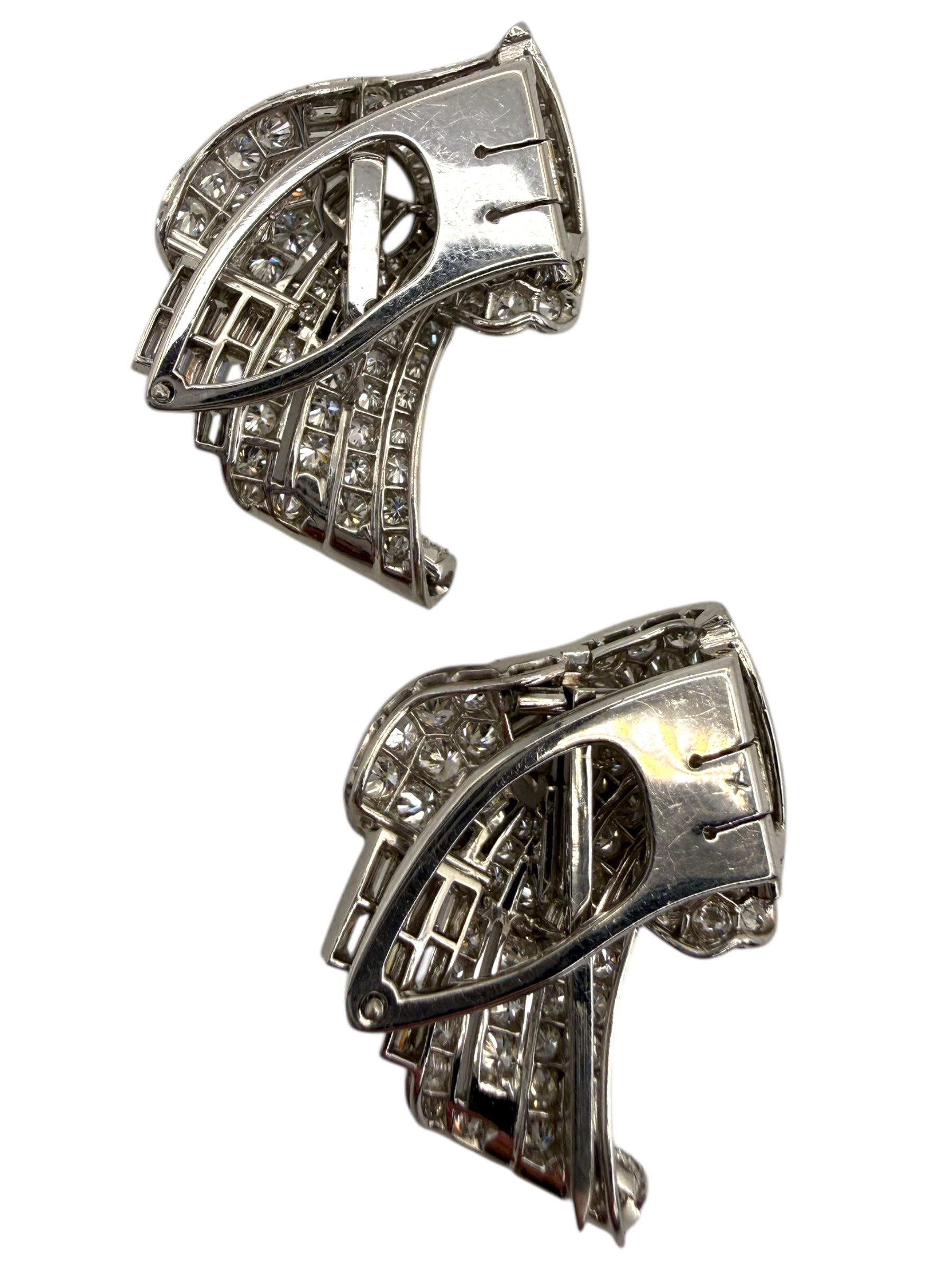 Platinum Diamond Double Clip Brooch