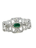 Platinum Art Deco Diamond Emerald Brooch