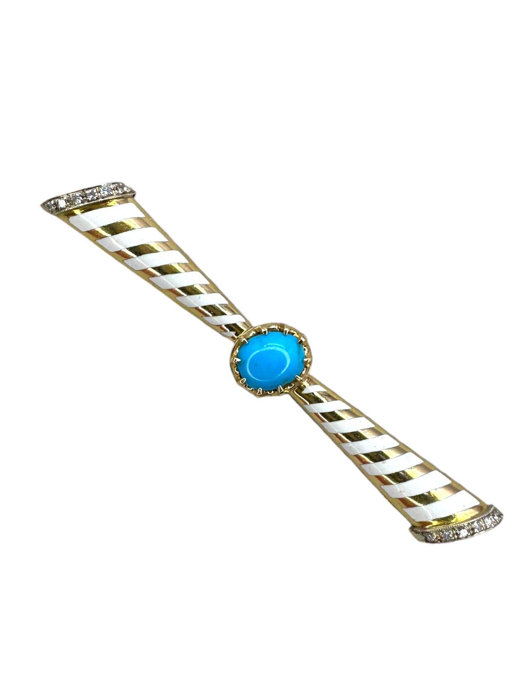 18k Enamel Diamond Turquoise Pin