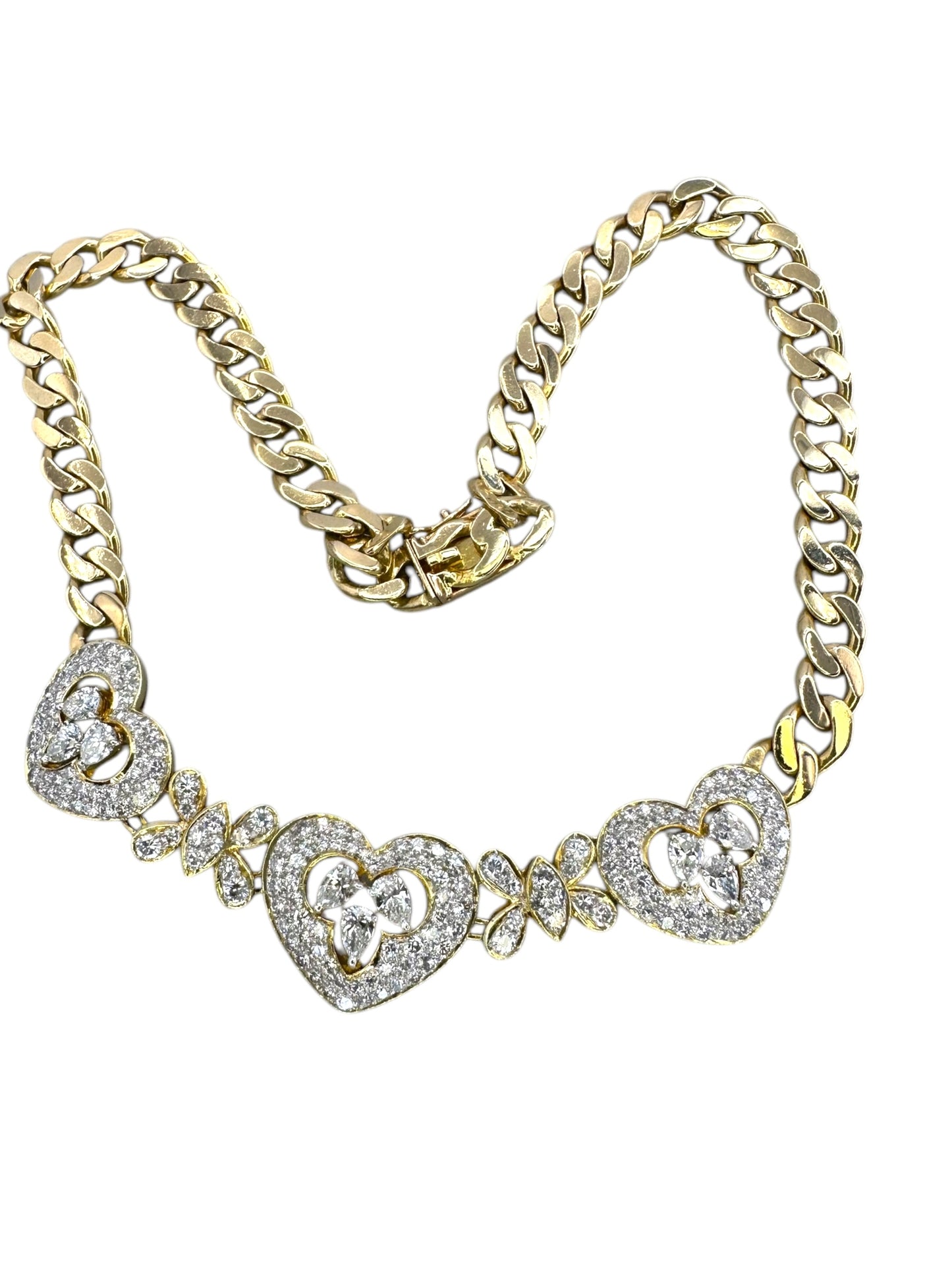 18k Diamond Heart Curb Collar Necklace