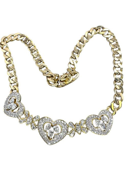 18k Diamond Heart Curb Collar Necklace