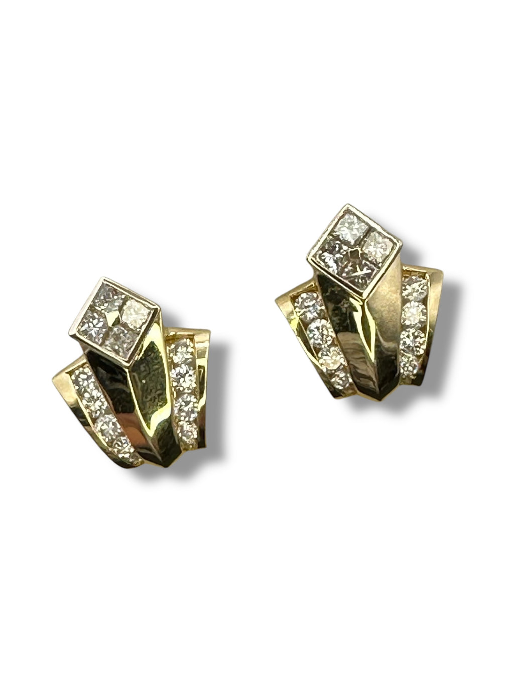 18k 1980s Art Deco Diamond Earrings