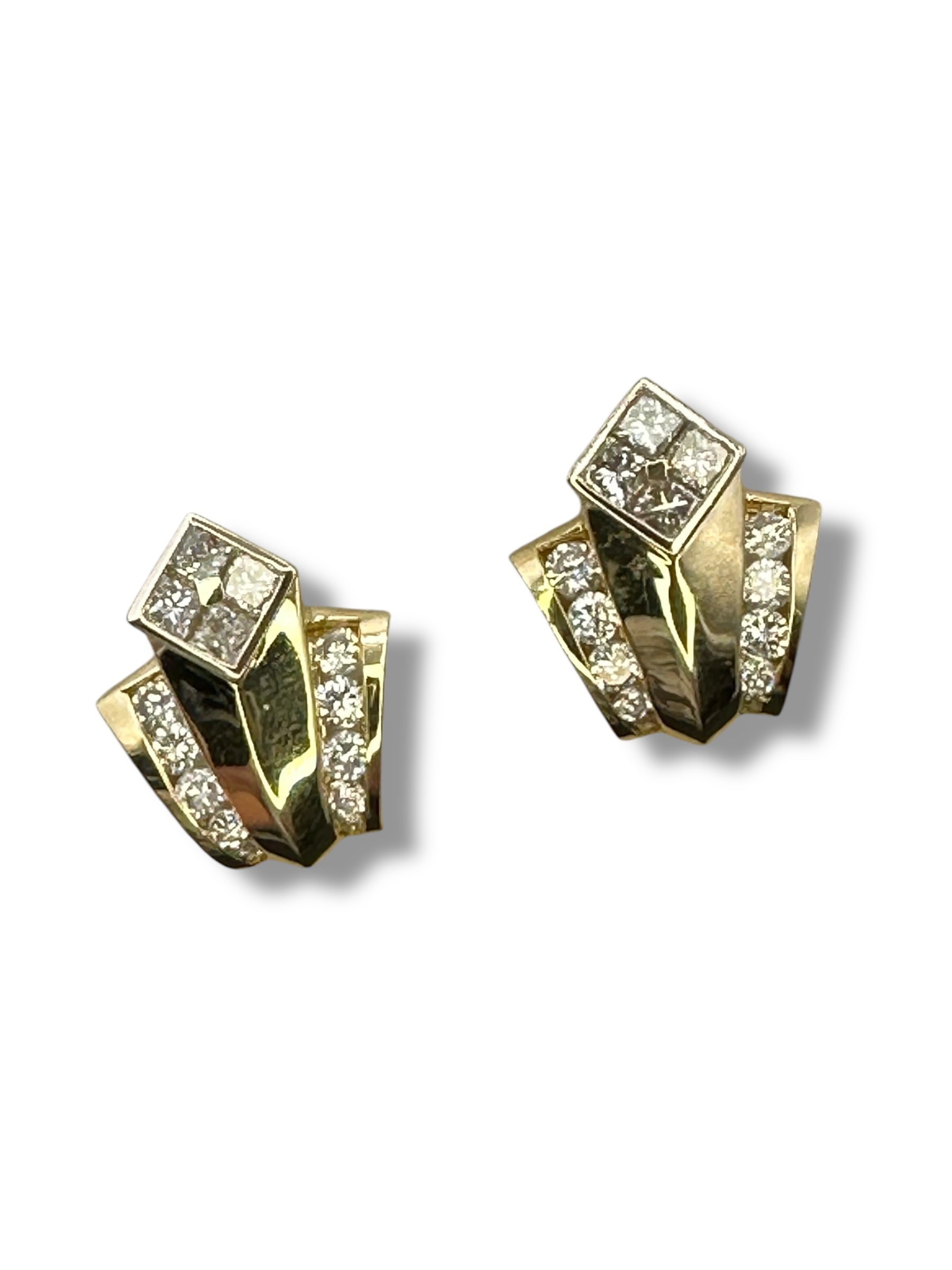 18k 1980s Art Deco Diamond Earrings