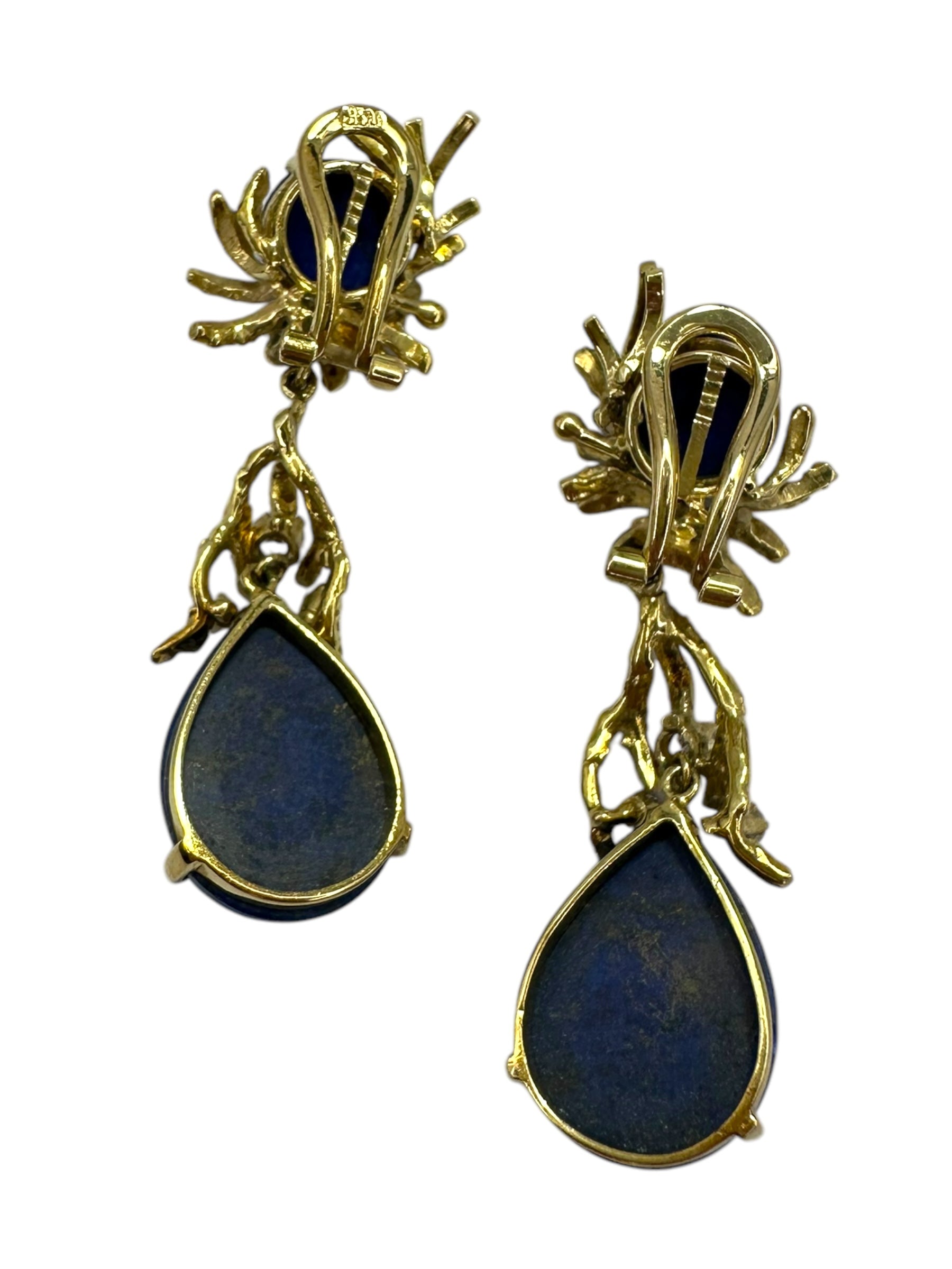 14k Lapis Diamond Drop Clip On Earrings