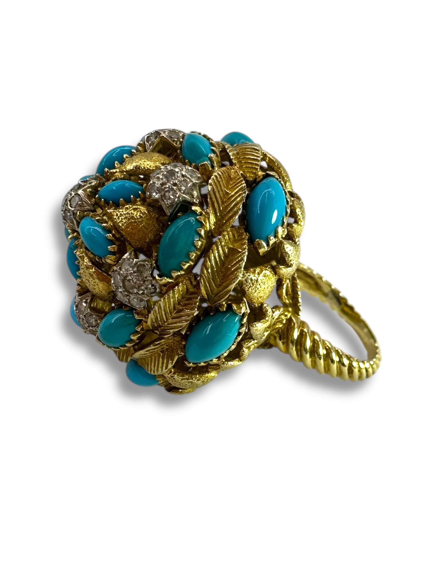 18k Turquoise Diamond Bombe Ring