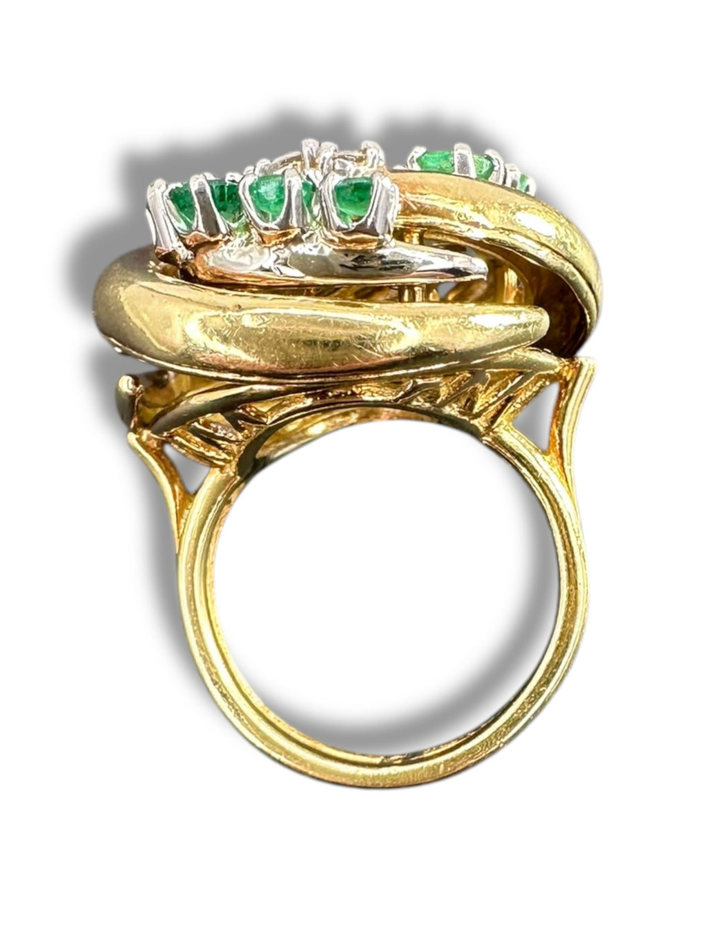18k Emerald Diamond Swirl Ring