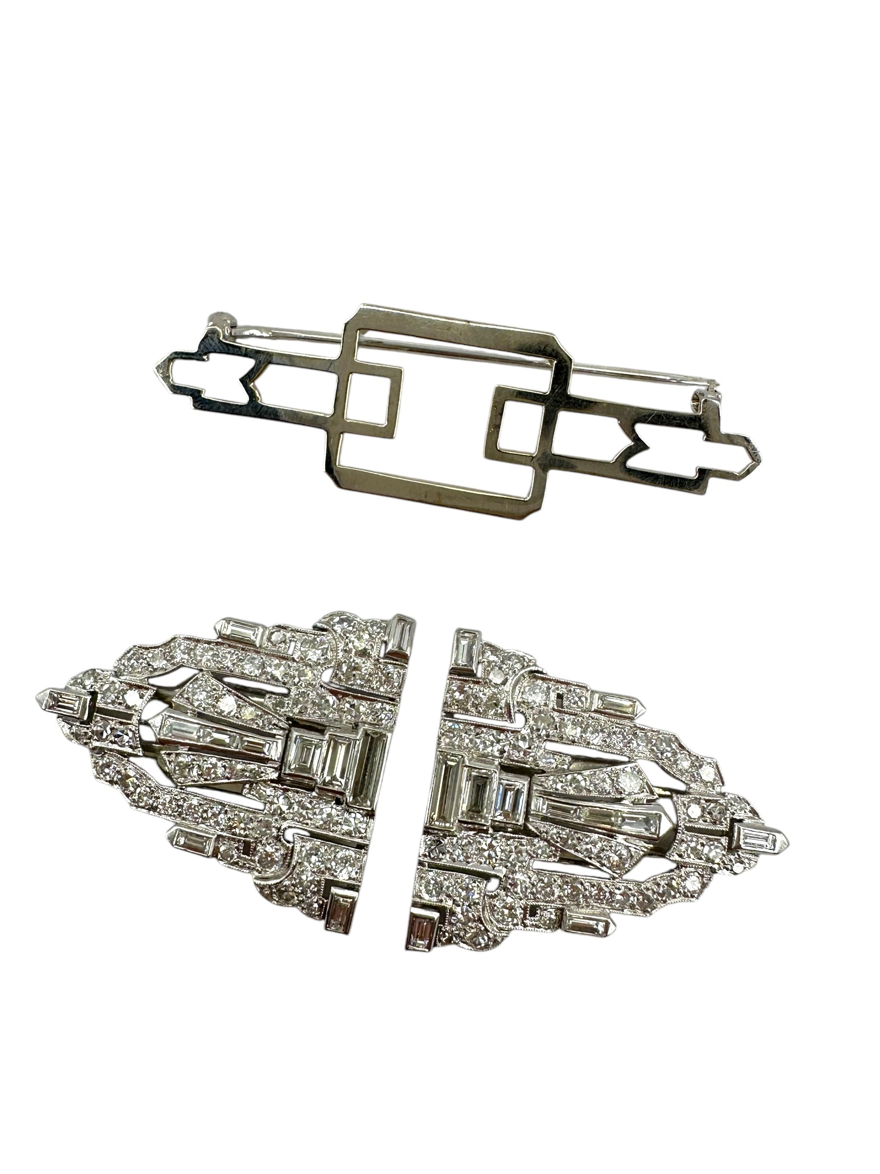 Platinum Double Clip Diamond Brooch
