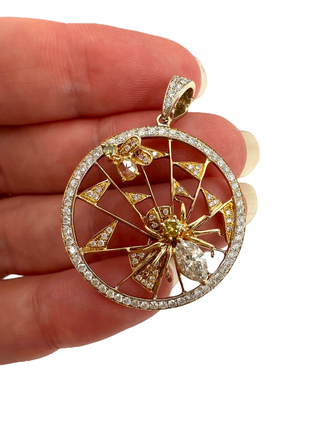 18k Spider & Fly Diamond Pendant