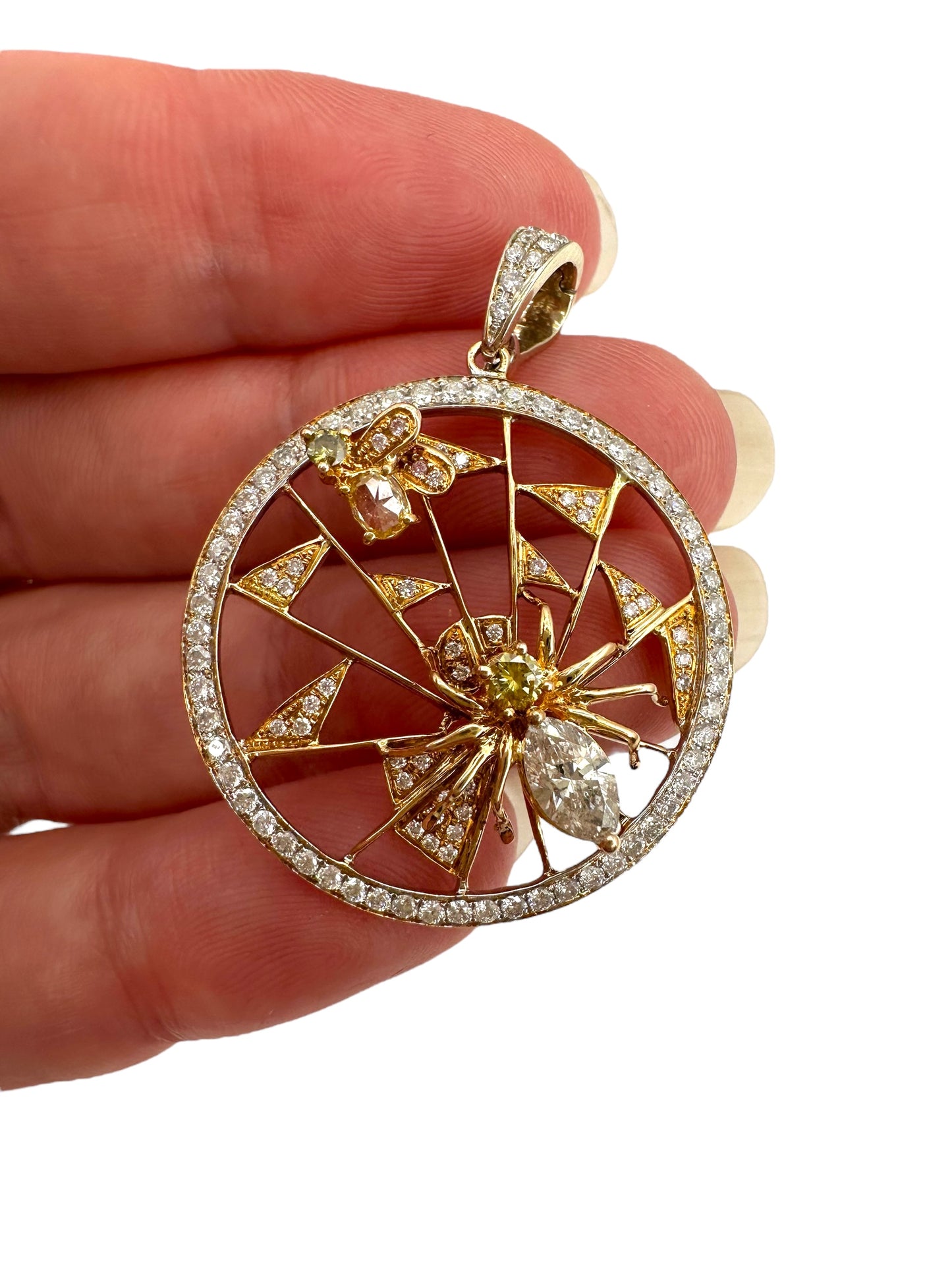 18k Spider & Fly Diamond Pendant