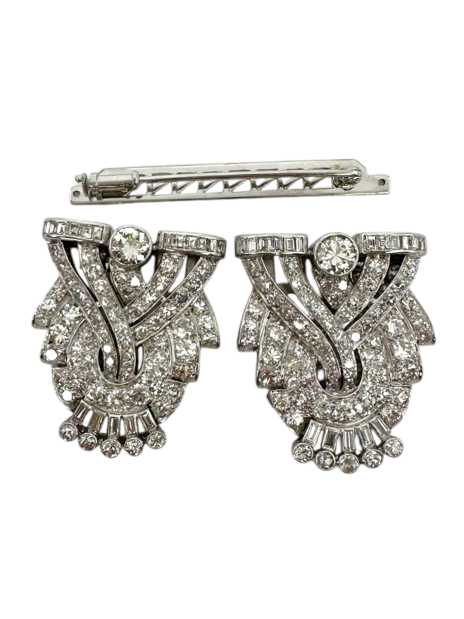 Platinum Diamond Dress Clips/ Double Brooch