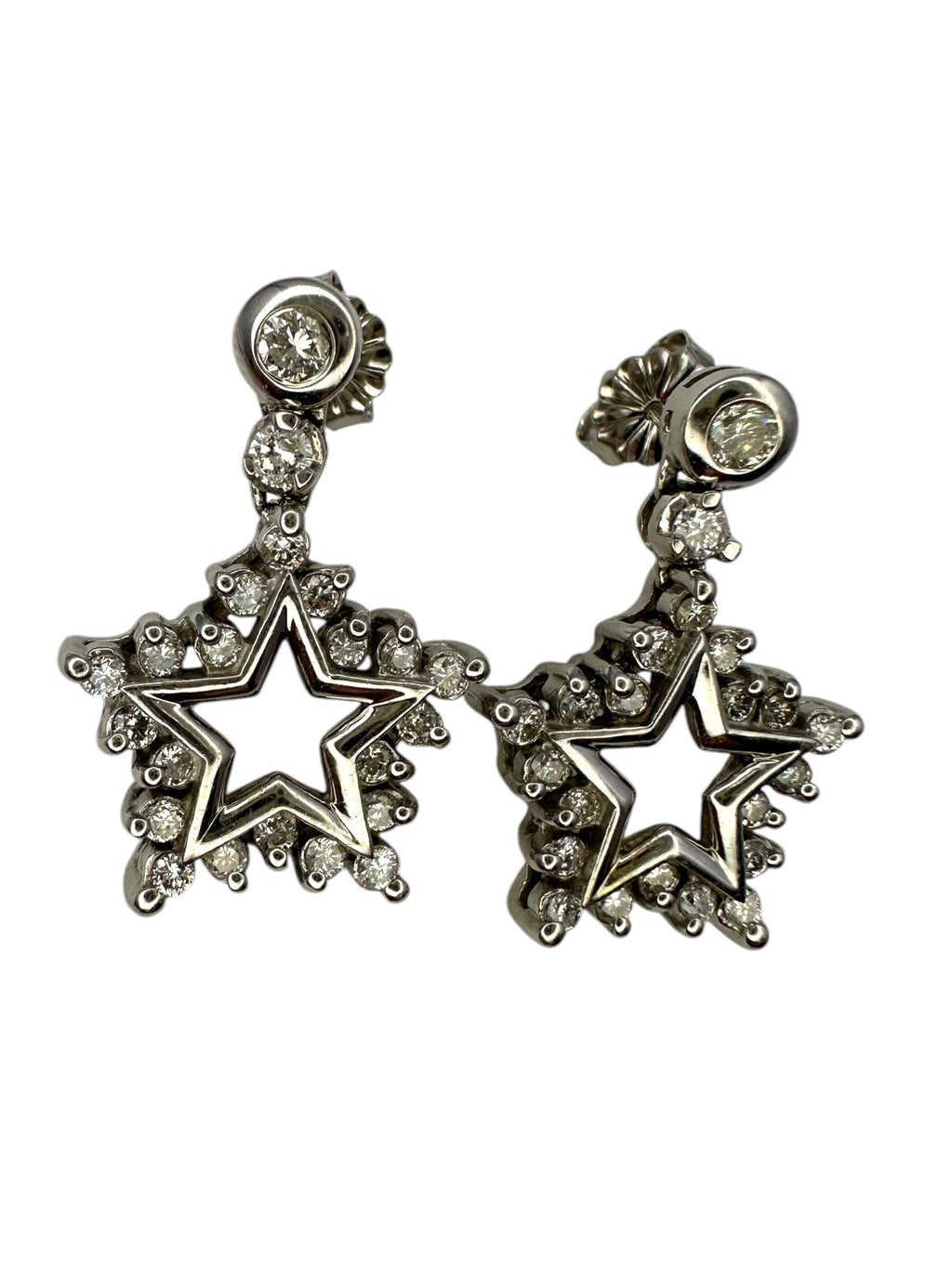 14k Diamond Star Dangle Earrings