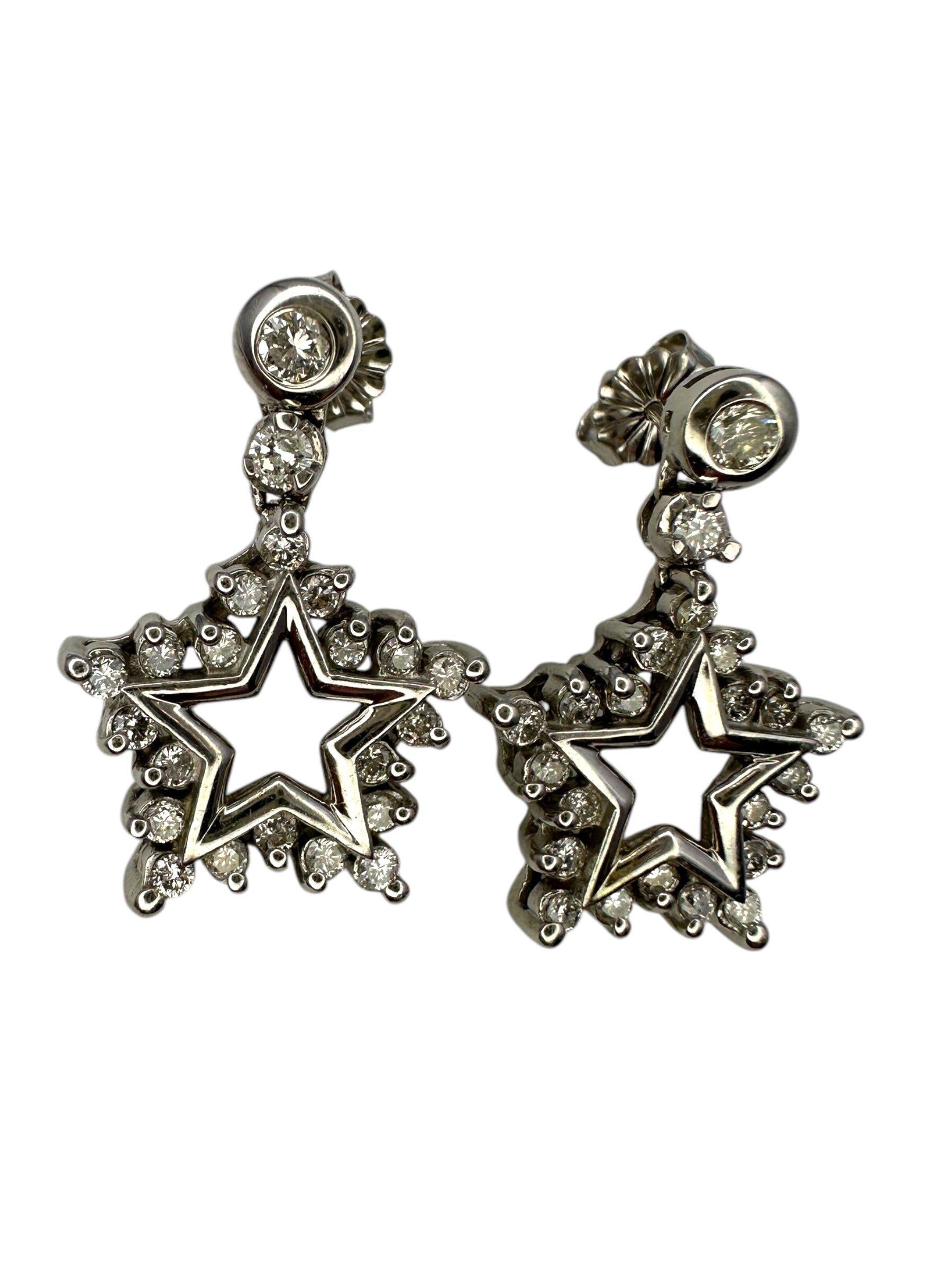 14k Diamond Star Dangle Earrings