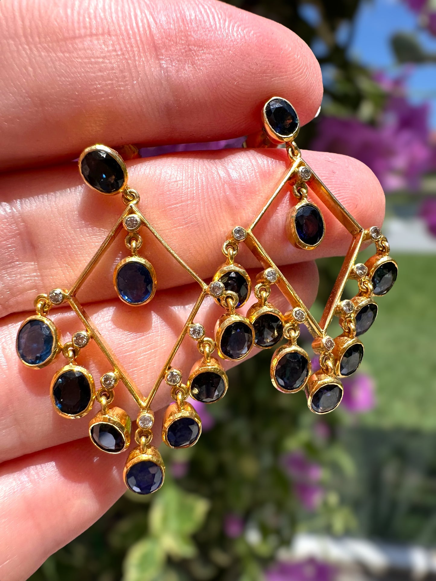 18k Sapphire Diamond Drop Earrings