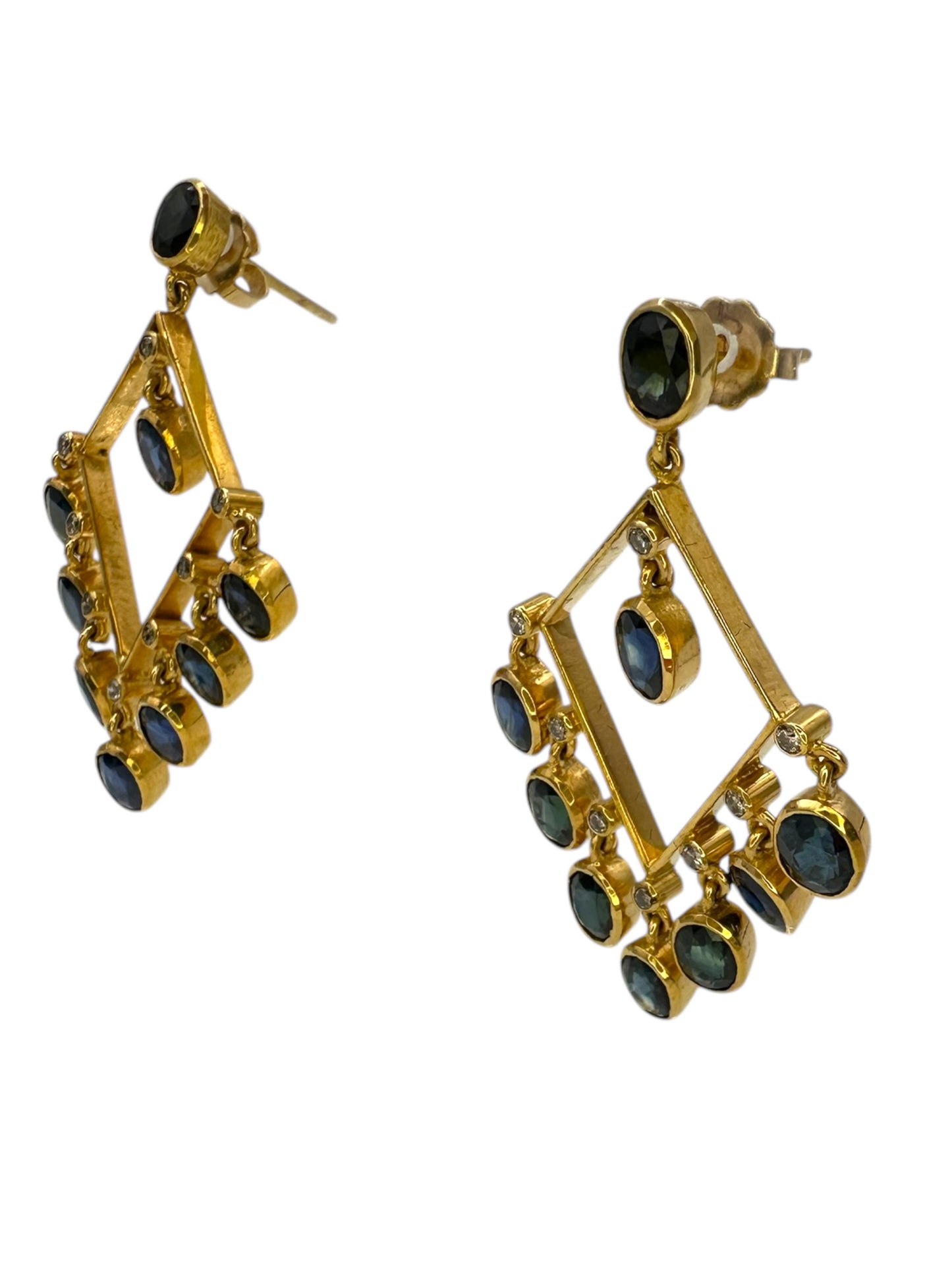 18k Sapphire Diamond Drop Earrings