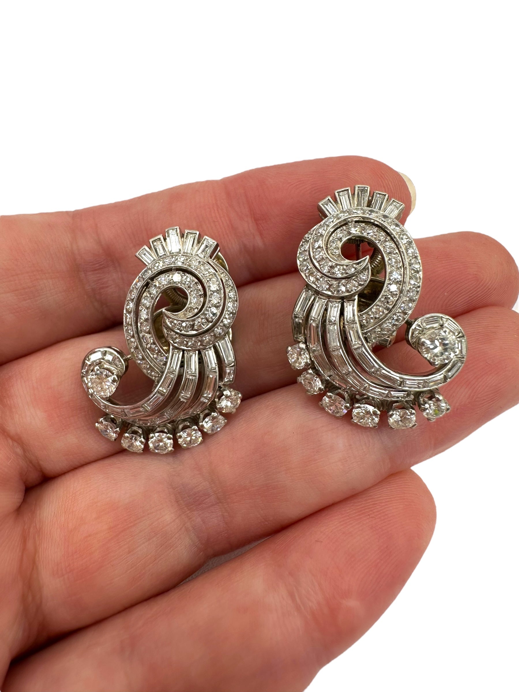 Platinum Mid-Century Diamond Earrings