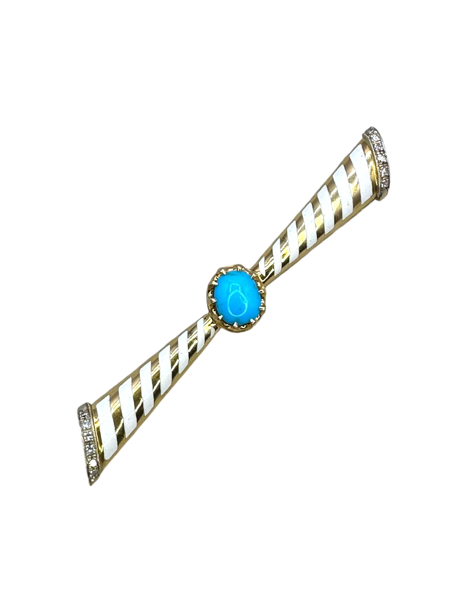 18k Enamel Diamond Turquoise Pin