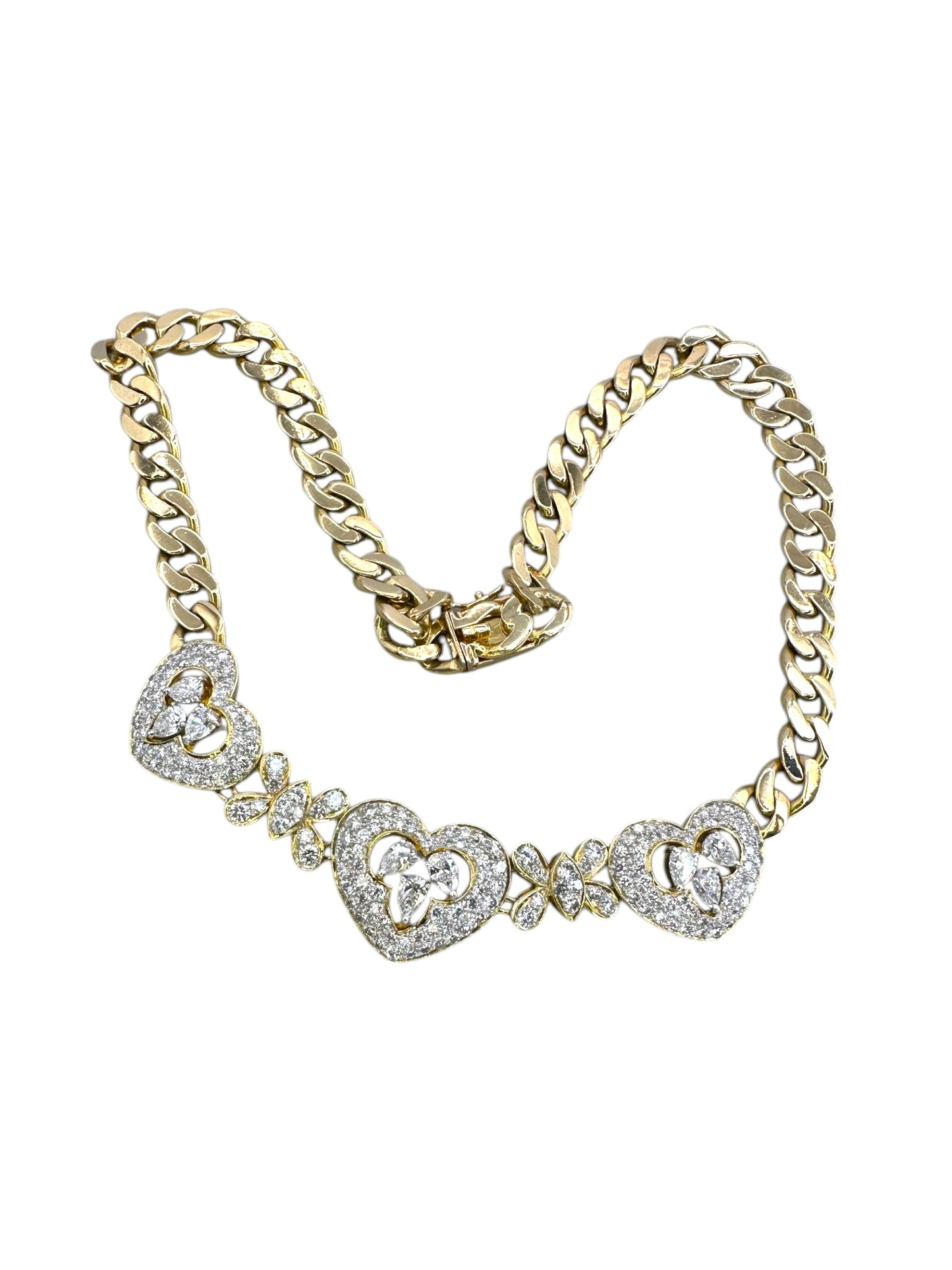 18k Diamond Heart Curb Collar Necklace