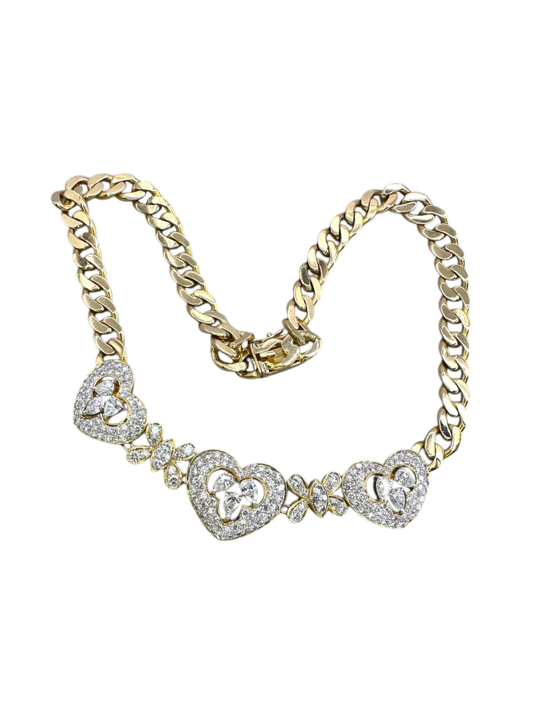 18k Diamond Heart Curb Collar Necklace