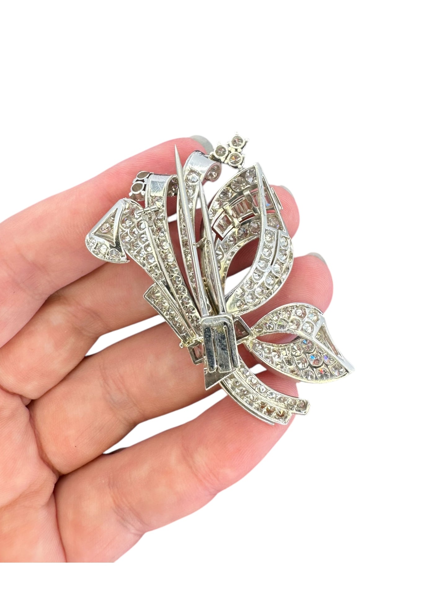 Platinum Diamond Bow Fur Clip Brooch