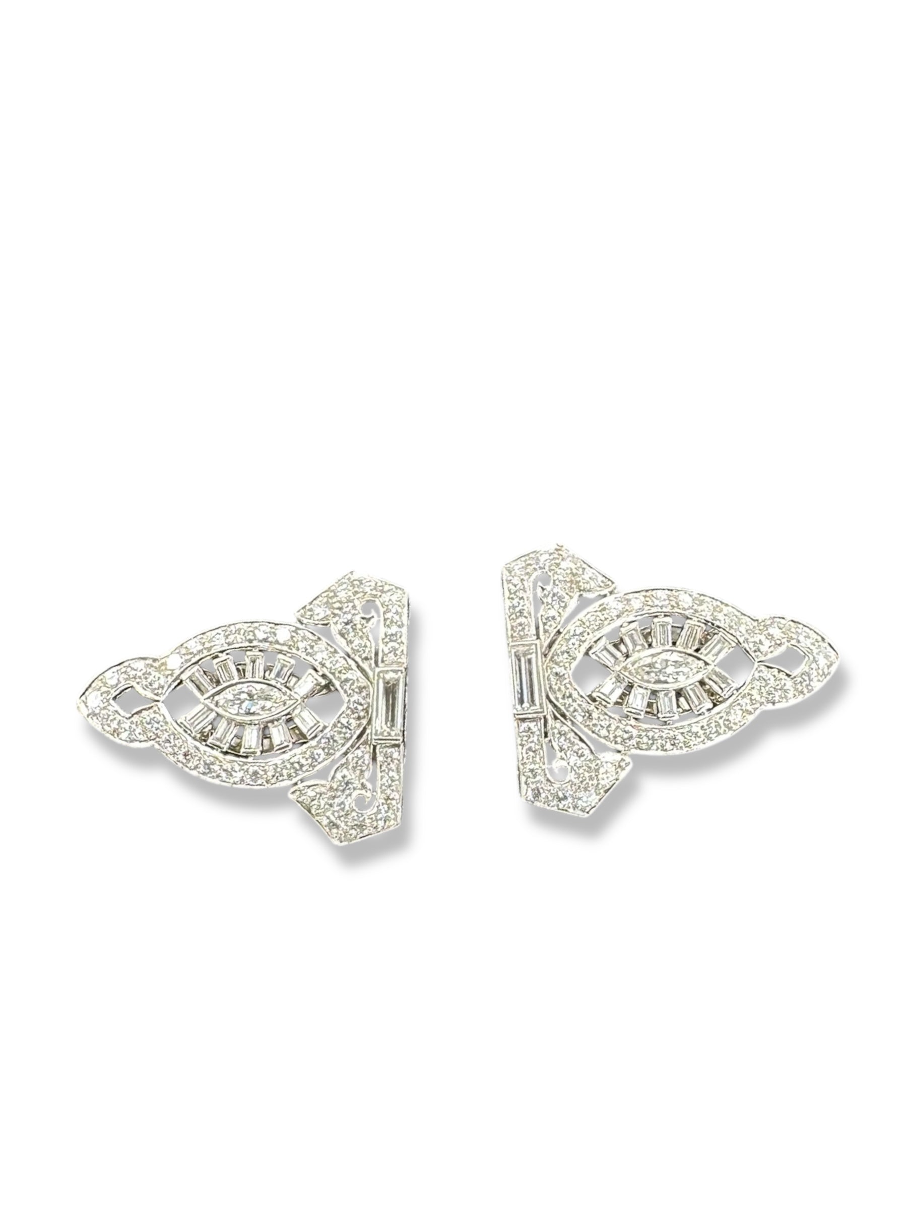 Platinum Diamond Dress Clips/ Duette Brooch