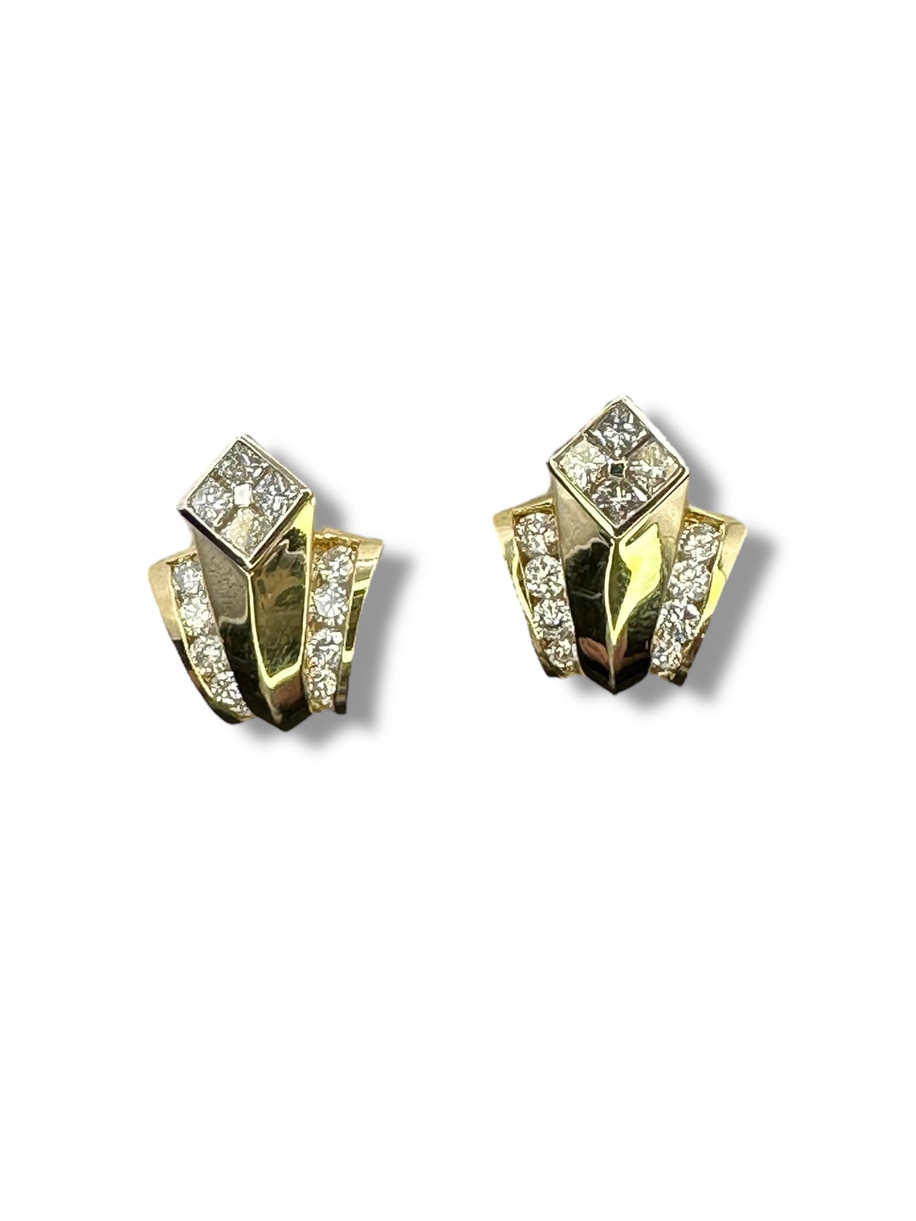 18k 1980s Art Deco Diamond Earrings