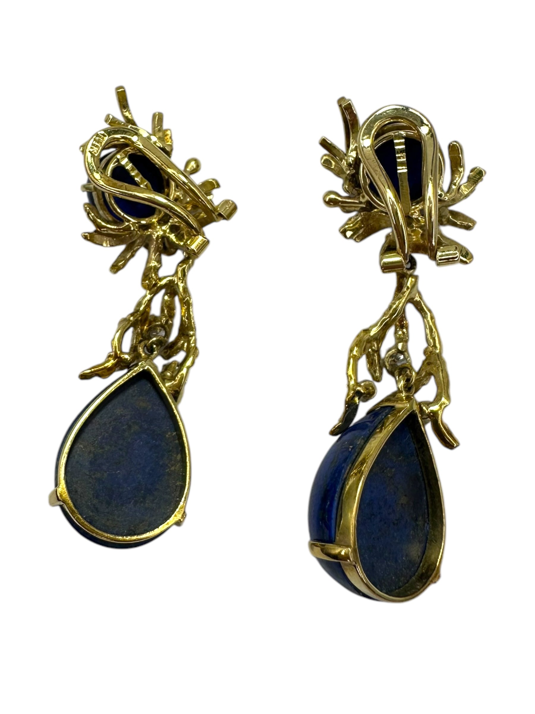 14k Lapis Diamond Drop Clip On Earrings