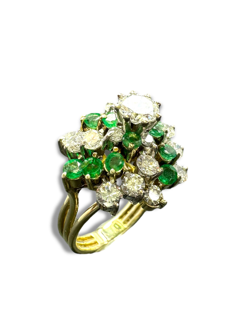 14k Emerald Diamond Swirl Cluster Ring