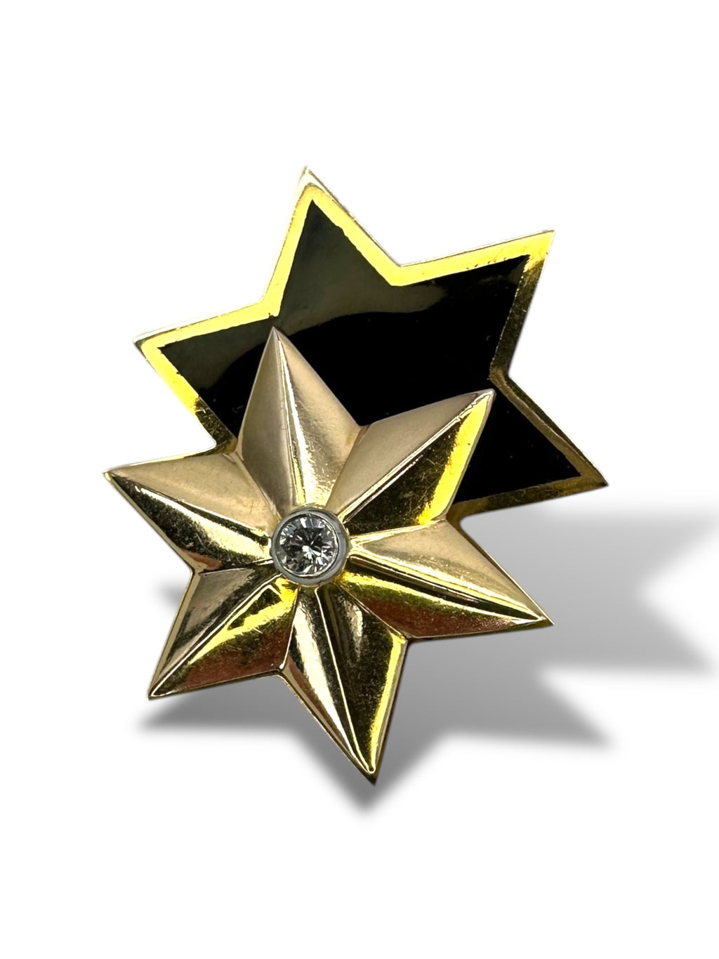 14k Enamel Double Star Diamond Brooch/ Pendant