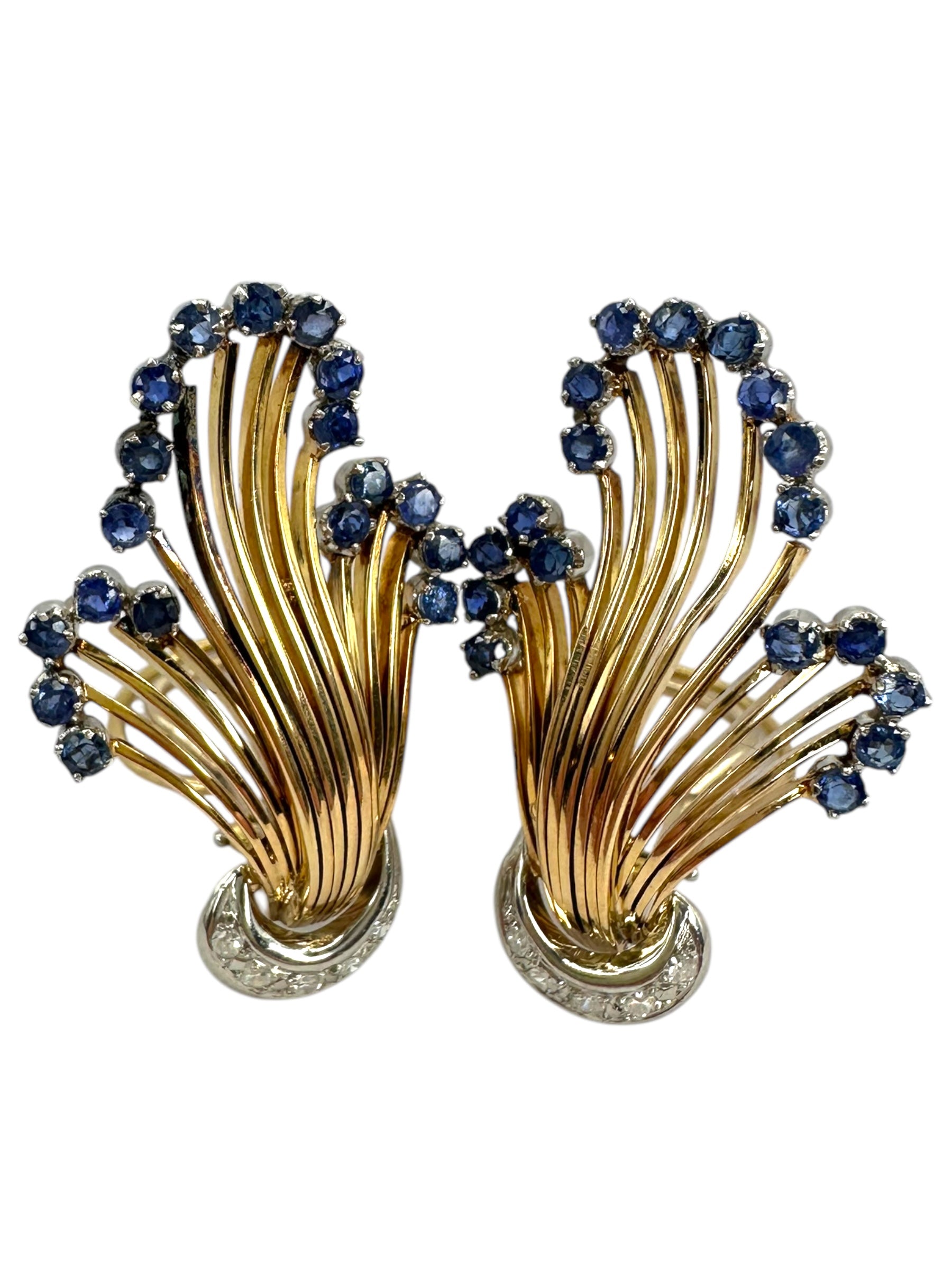 18k Diamond Sapphire Fan Clip on Earrings