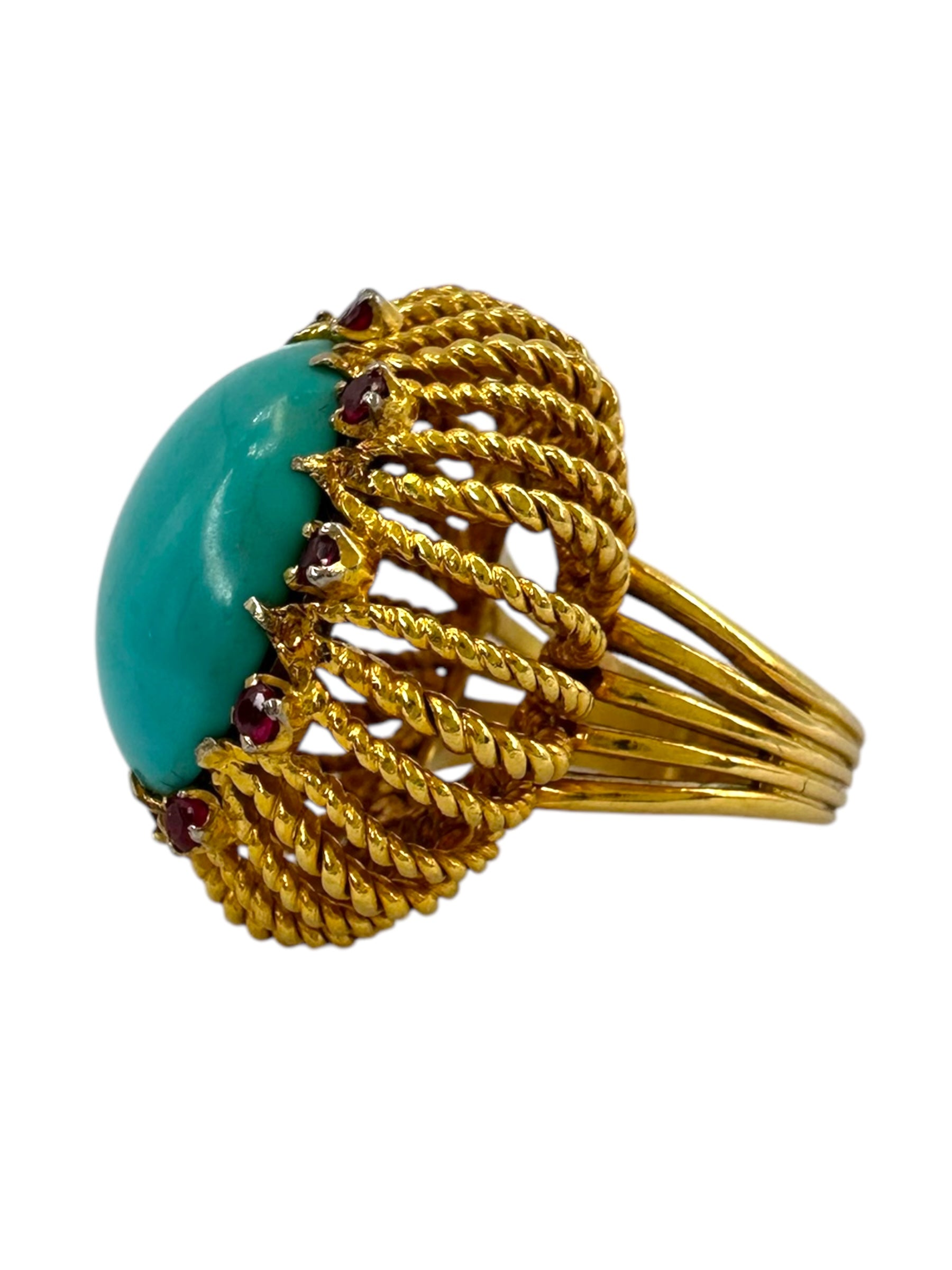 18k Turquoise Ruby Cocktail Ring