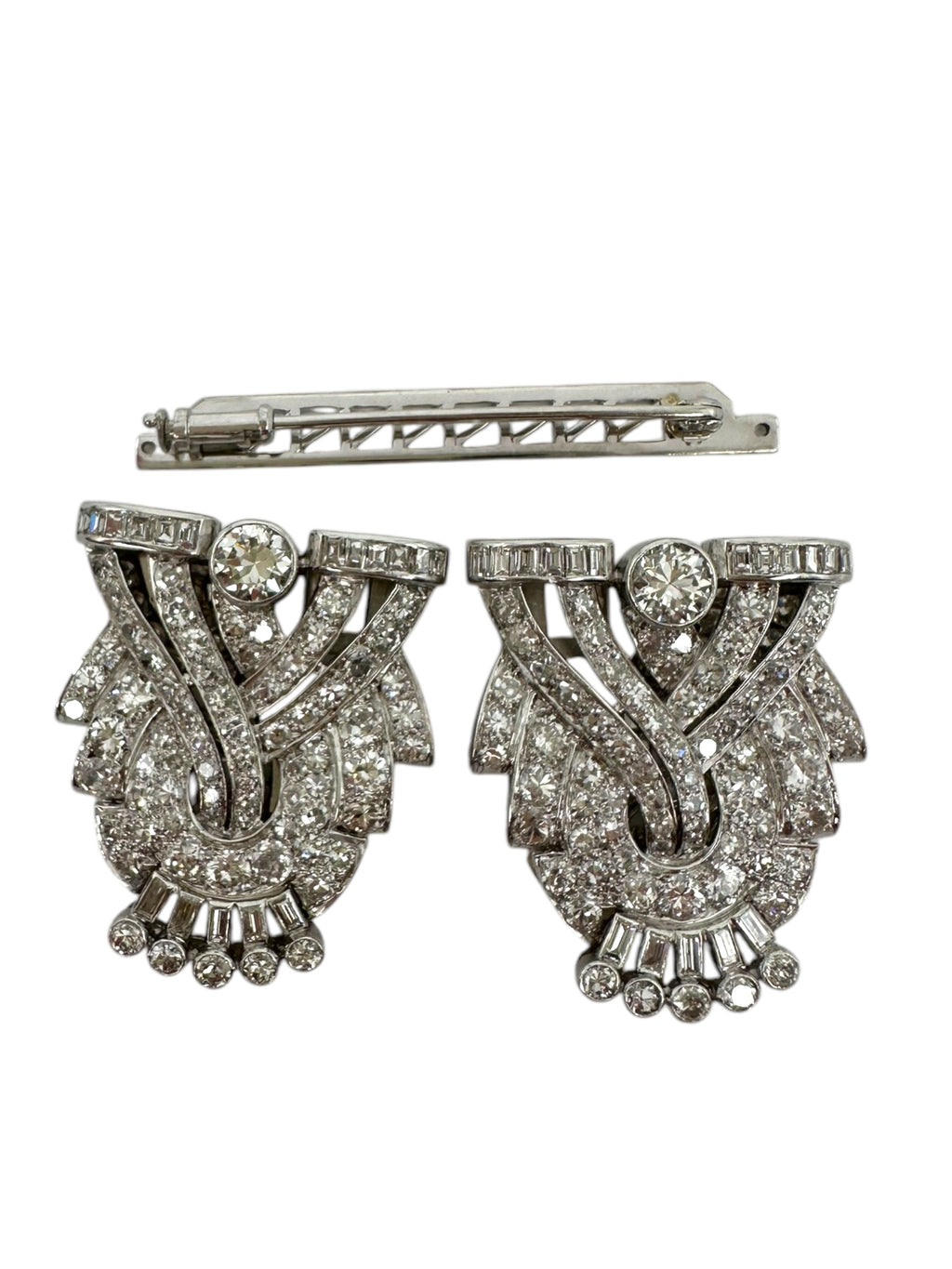 Platinum Diamond Dress Clips/ Double Brooch