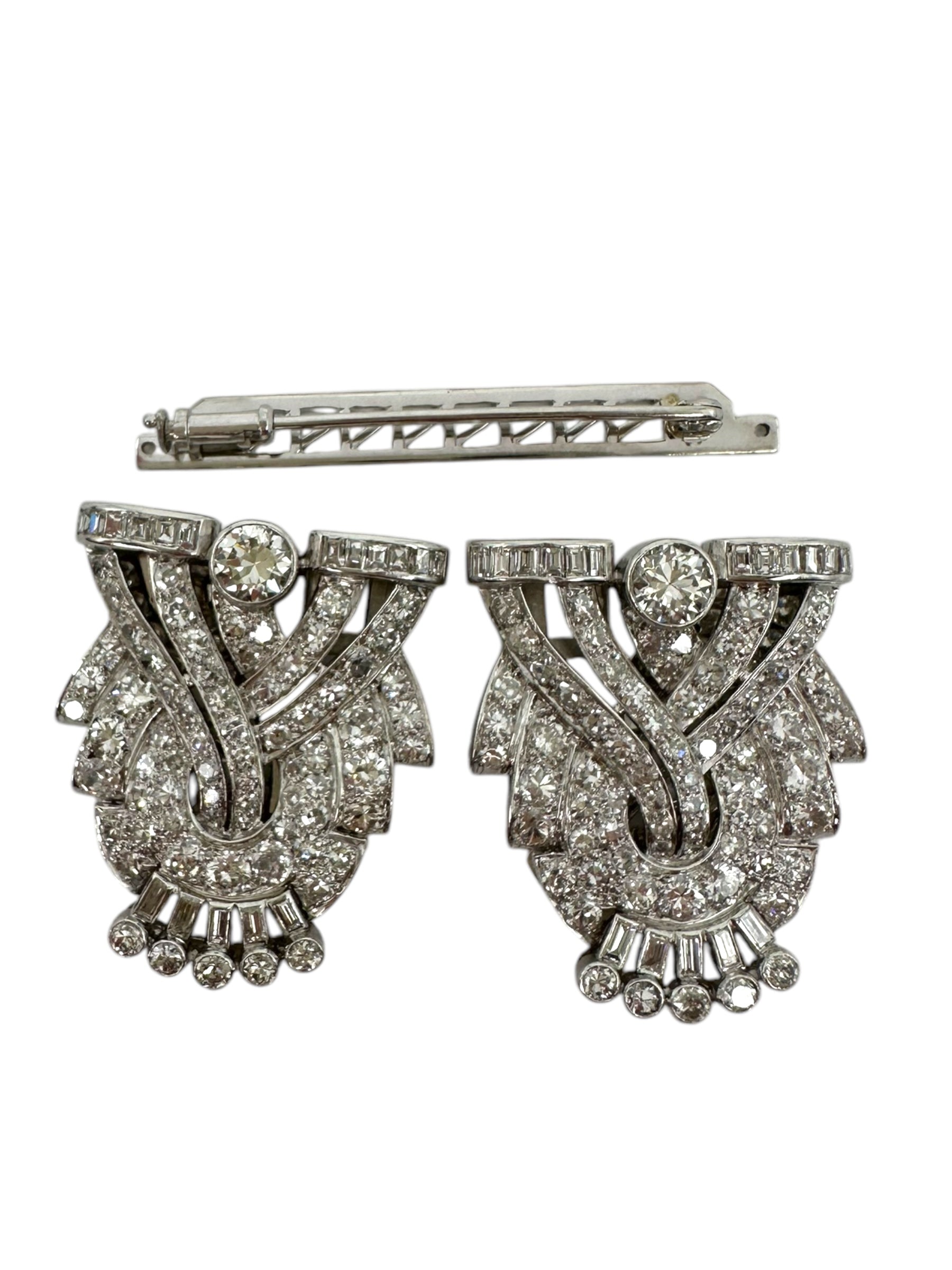 Platinum Diamond Dress Clips/ Double Brooch