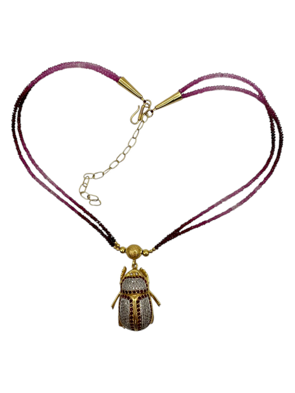 18k Ruby Pink Sapphire Diamond Scarab Necklace