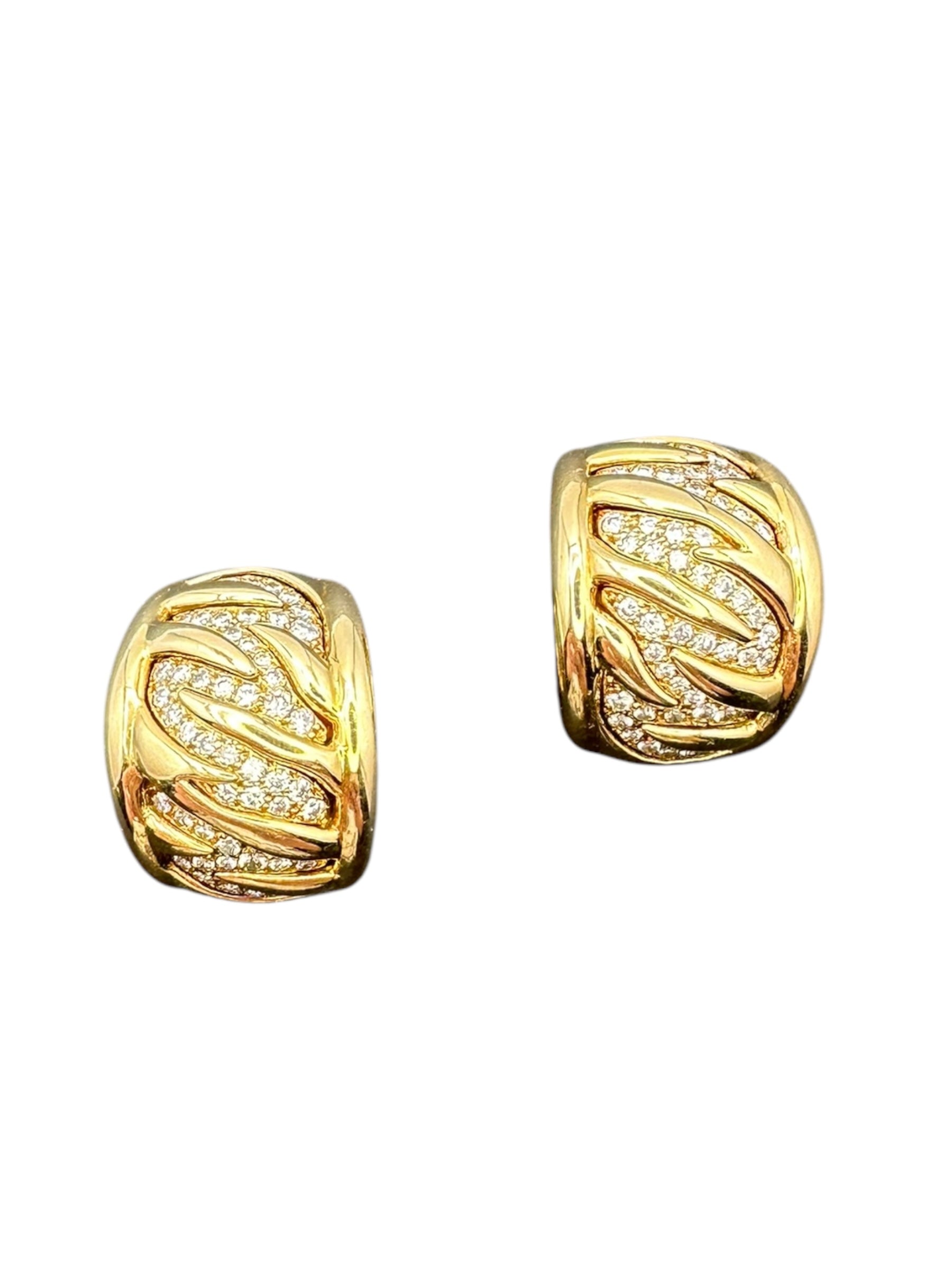 18k Tiger Stripe Diamond Huggie Ear Clips