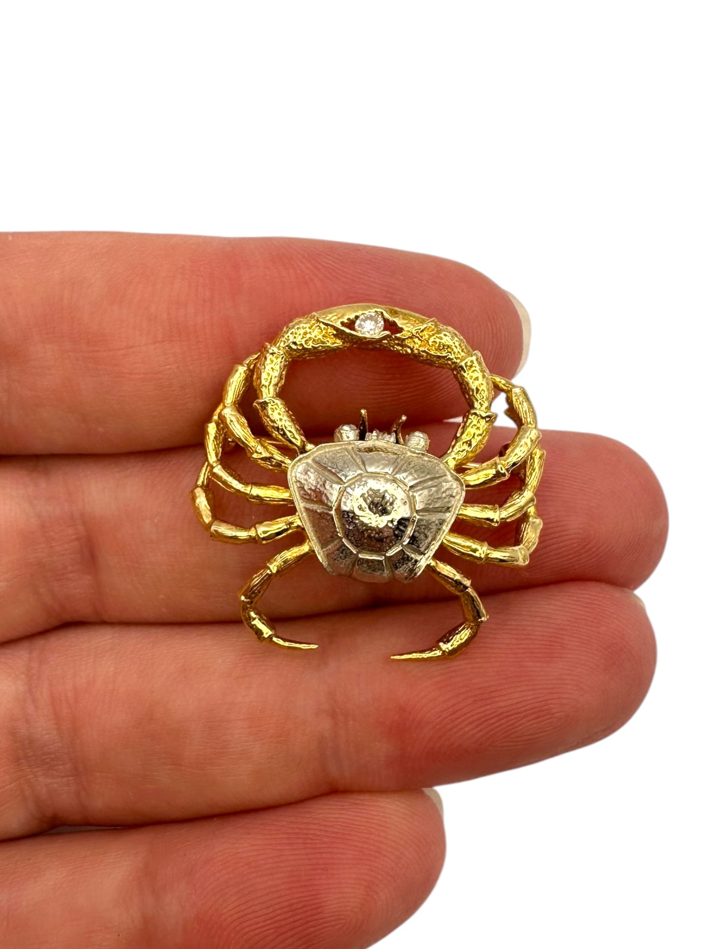 18k Two Tone Crab Brooch