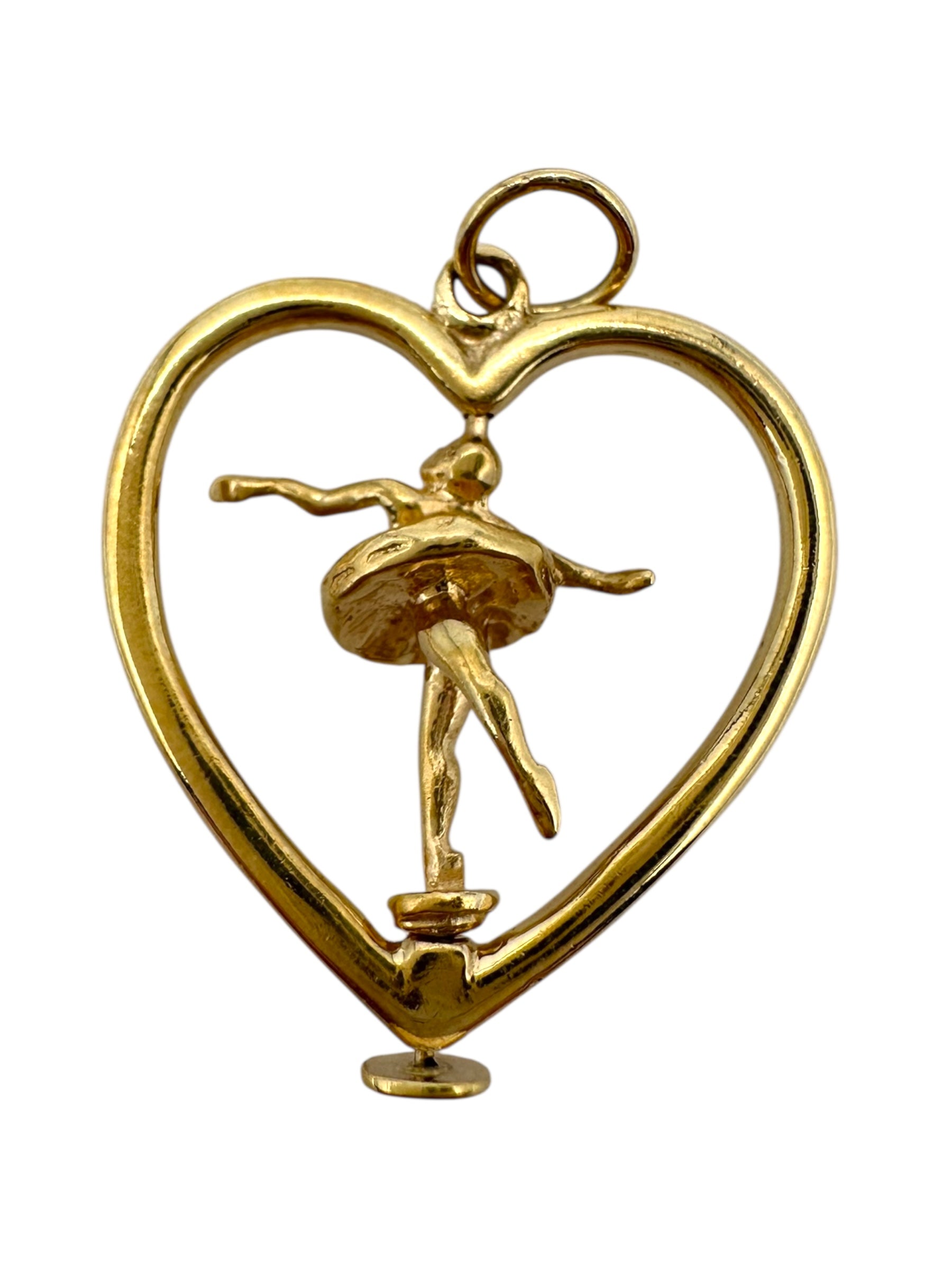 14k Heart Ballerina Spinning Pendant