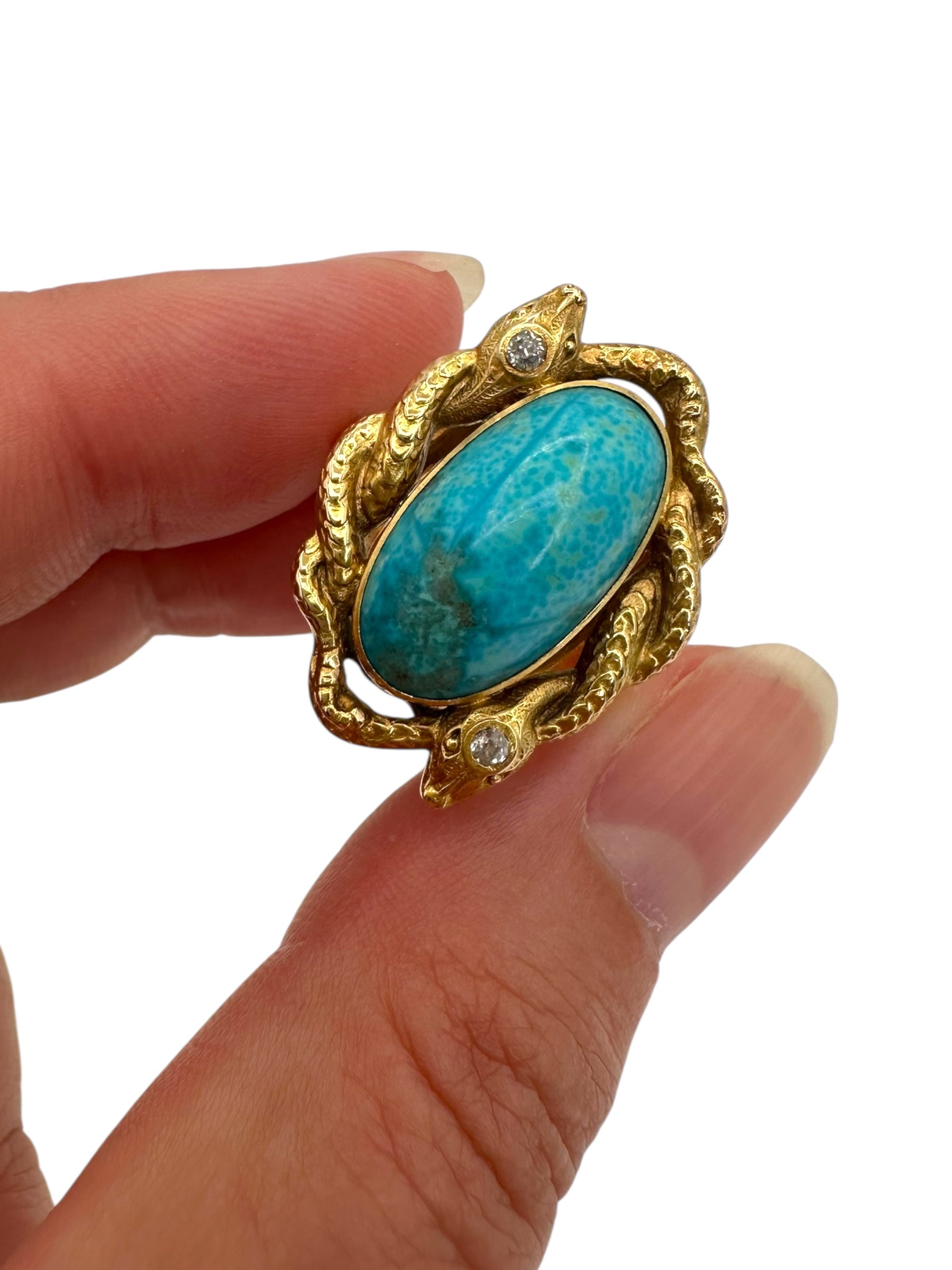 14k Turquoise Double Snake Ring